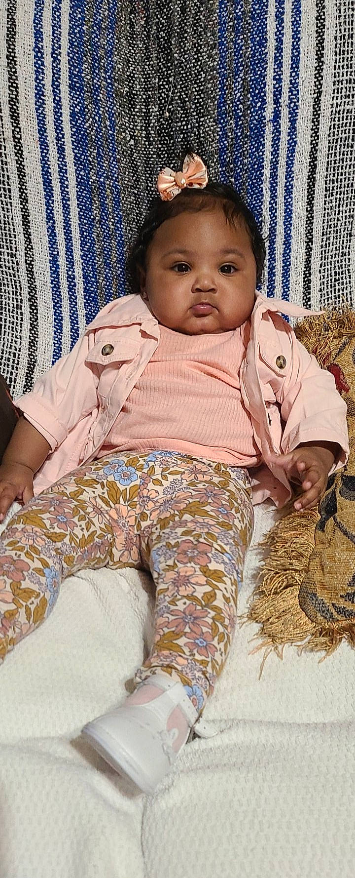 Marceline joined the competition — help win amazing prizes! baby, baby_toddler_clothing, cheek, child, collar, comfort, dress_shirt, eye, face, fashion_accessory, happy, head, linens, pattern, person, room, sitting, skin, sleeve, textile