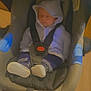 baby, blue, bundle, car_seat, child, child_safety, clothing, cute, footwear, hooded_sweater, indoor, infant, newborn, peaceful, person, seat, sleeping, small, straps, white