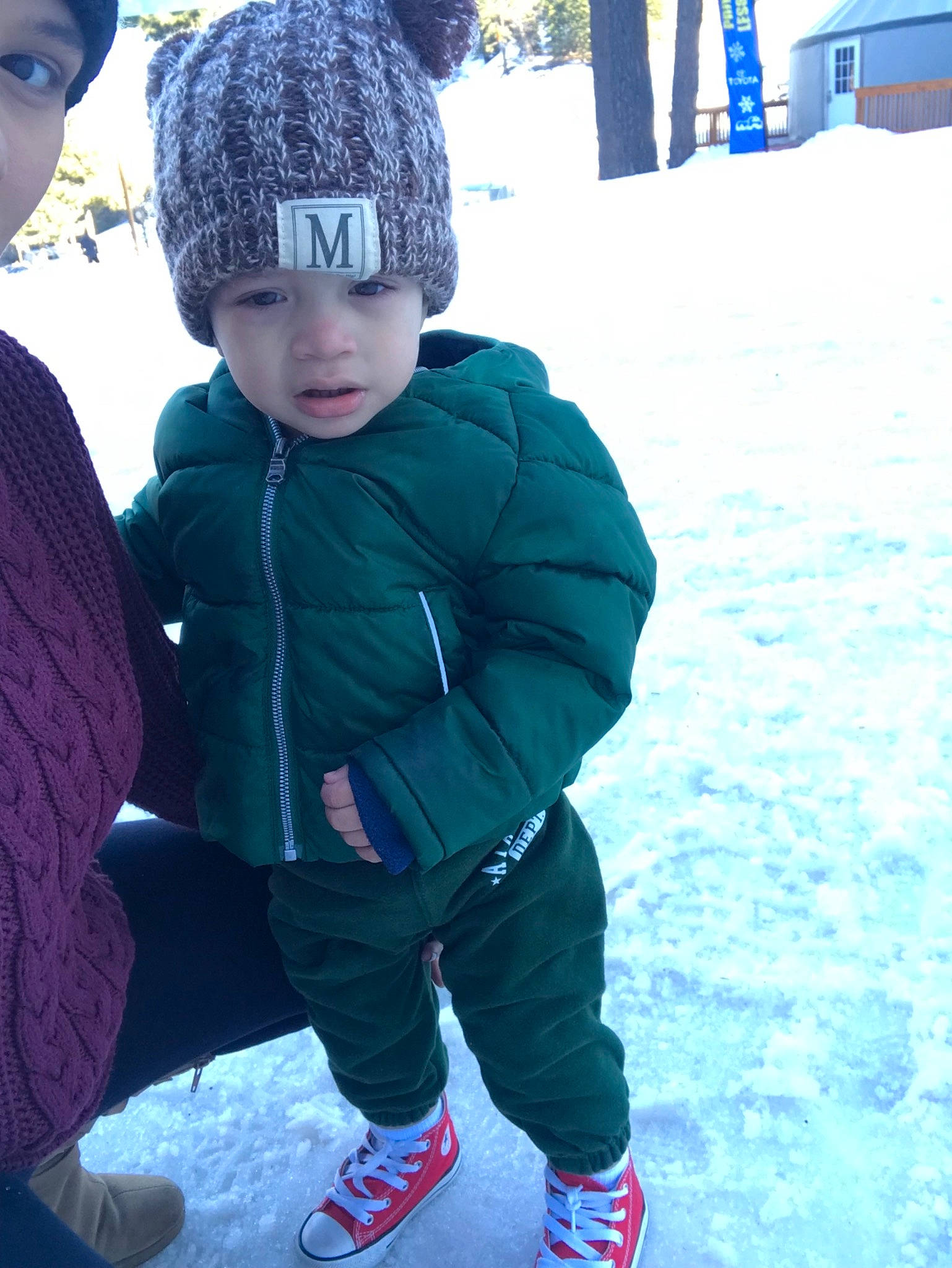 Joel is registered to the contest to win money with this photo: beanie, boy, cap, child, cool, freezing, fun, fur, girl, headgear, ice, jacket, jeans, outerwear, person, play, product, snow, textile, toddler