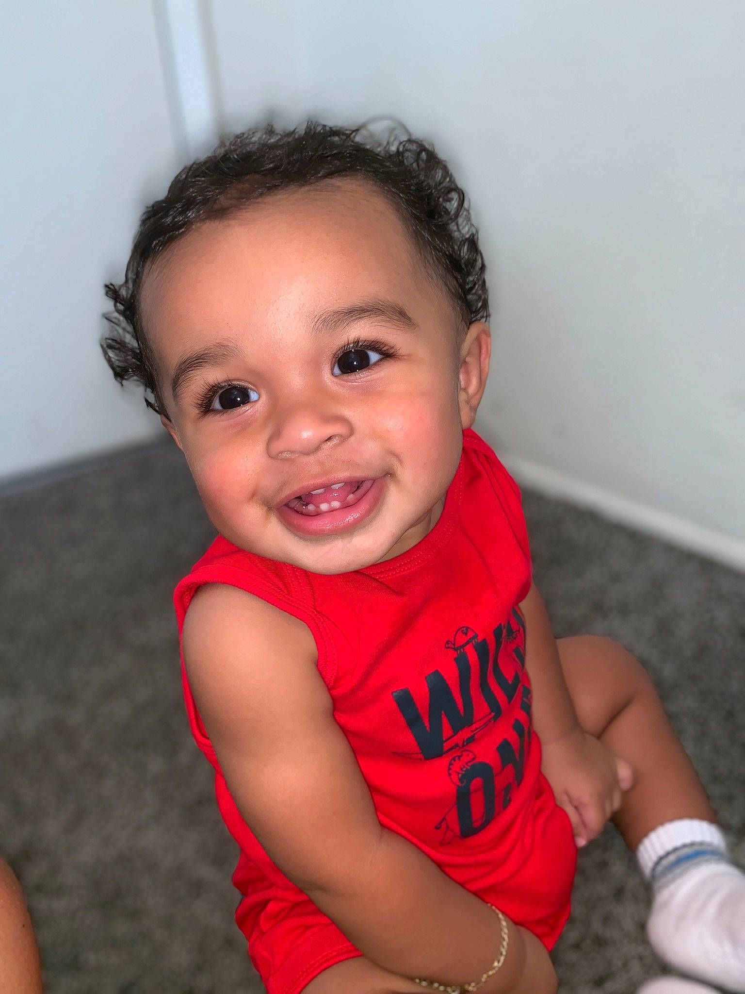 Kalel joined the competition — help win amazing prizes! arm, baby, cheek, child, child_model, chin, face, facial_expression, forehead, fun, happy, head, joy, people, person, sitting, skin, smile, standing, t_shirt