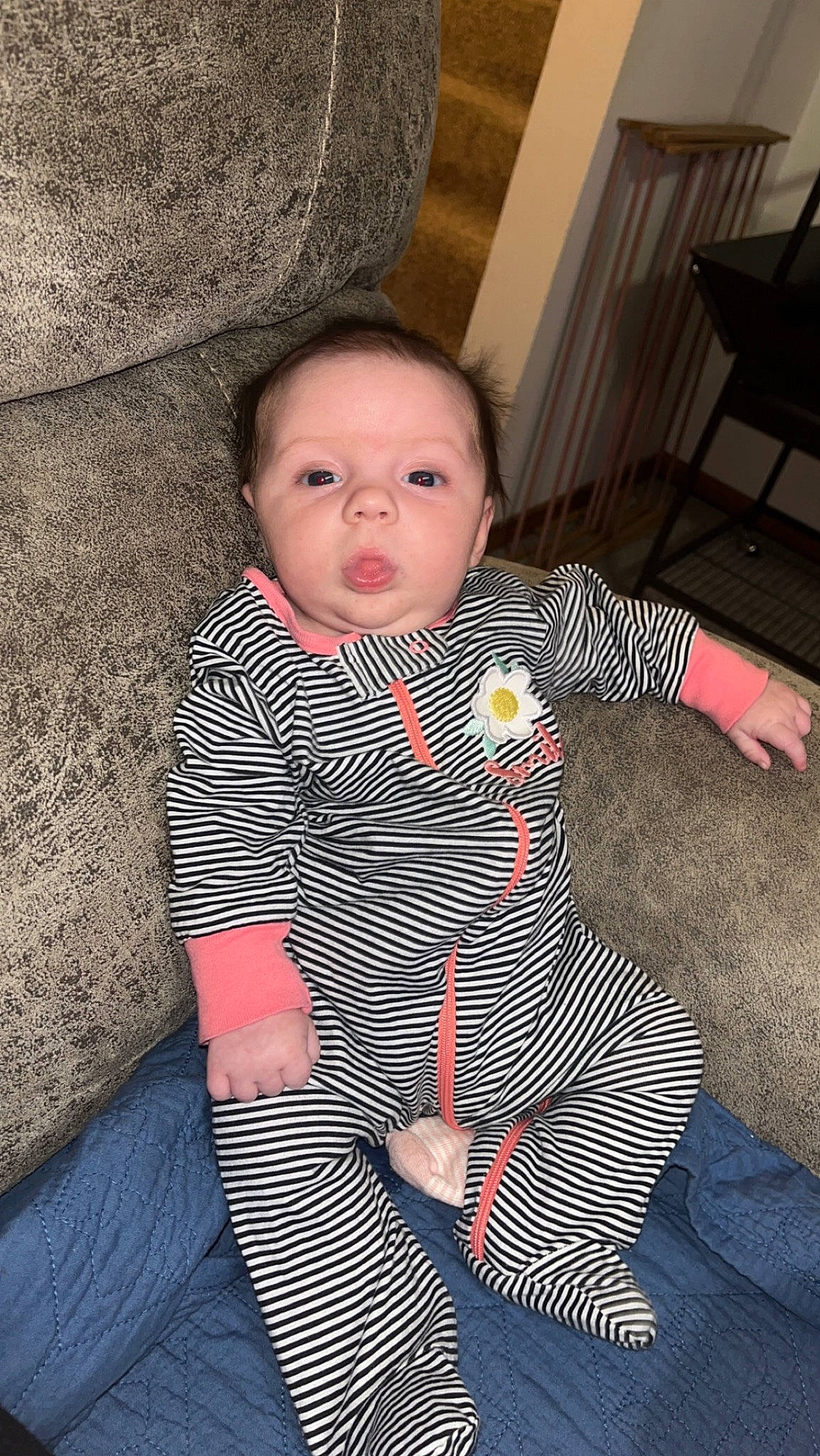 Delilah joined the competition — help win amazing prizes! baby, baby_toddler_clothing, cheek, child, comfort, finger, flash_photography, floor, flooring, fun, gesture, happy, iris, nose, pattern, person, sitting, skin, sleeve, toddler