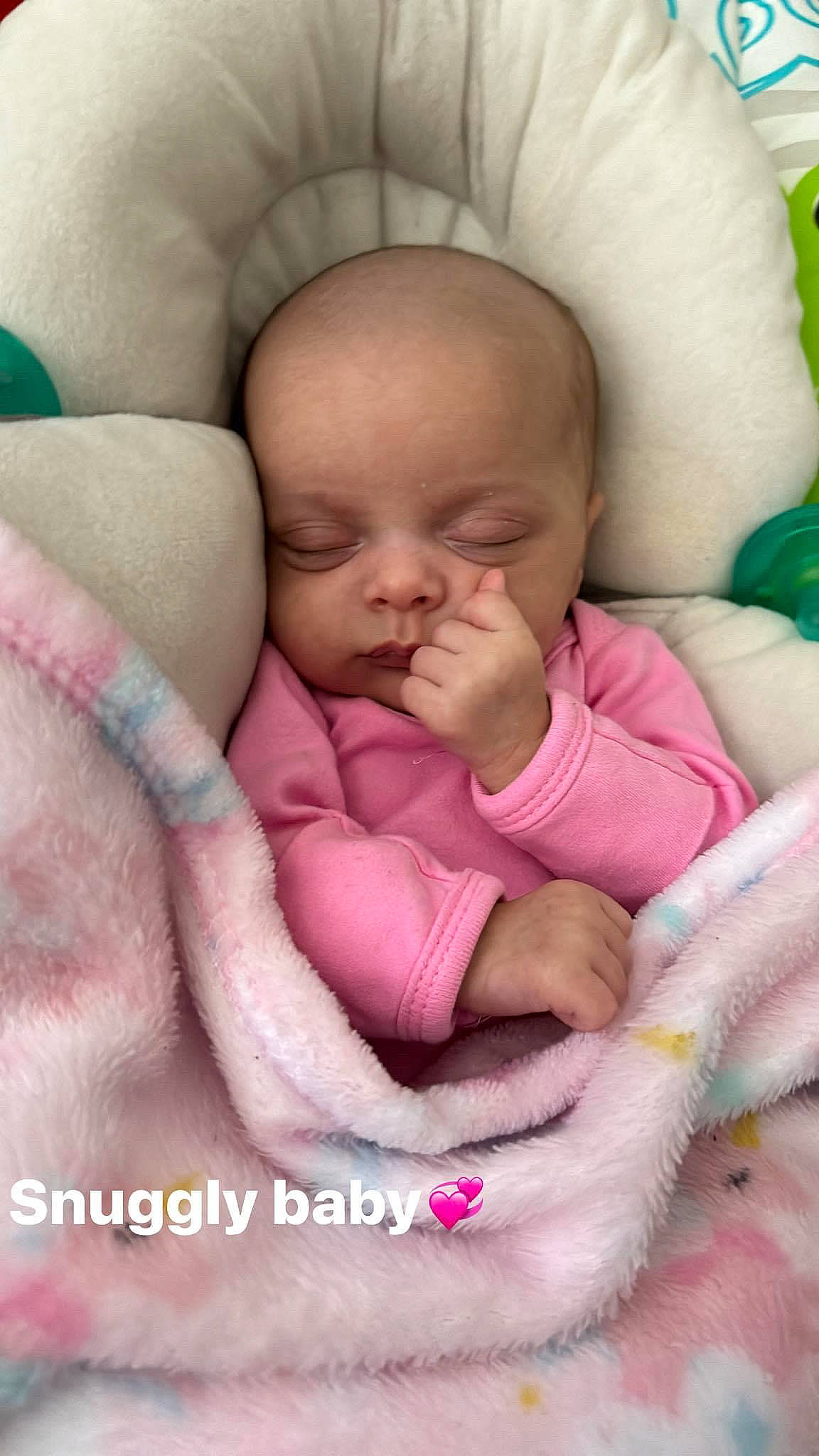 Emery is registered to the contest to win money with this photo: baby, baby_sleeping, baby_toddler_clothing, cheek, child, comfort, eye, finger, gesture, happy, iris, linens, mouth, nose, person, pink, product, skin, textile, thumb