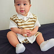 Thiago joined the competition — help win amazing prizes! adorable, baby, child, clothing, curious, cute, expression, face, hands, head, indoor, infant, person, portrait, sitting, skin, striped_vest, white_shirt, white_shoes, young