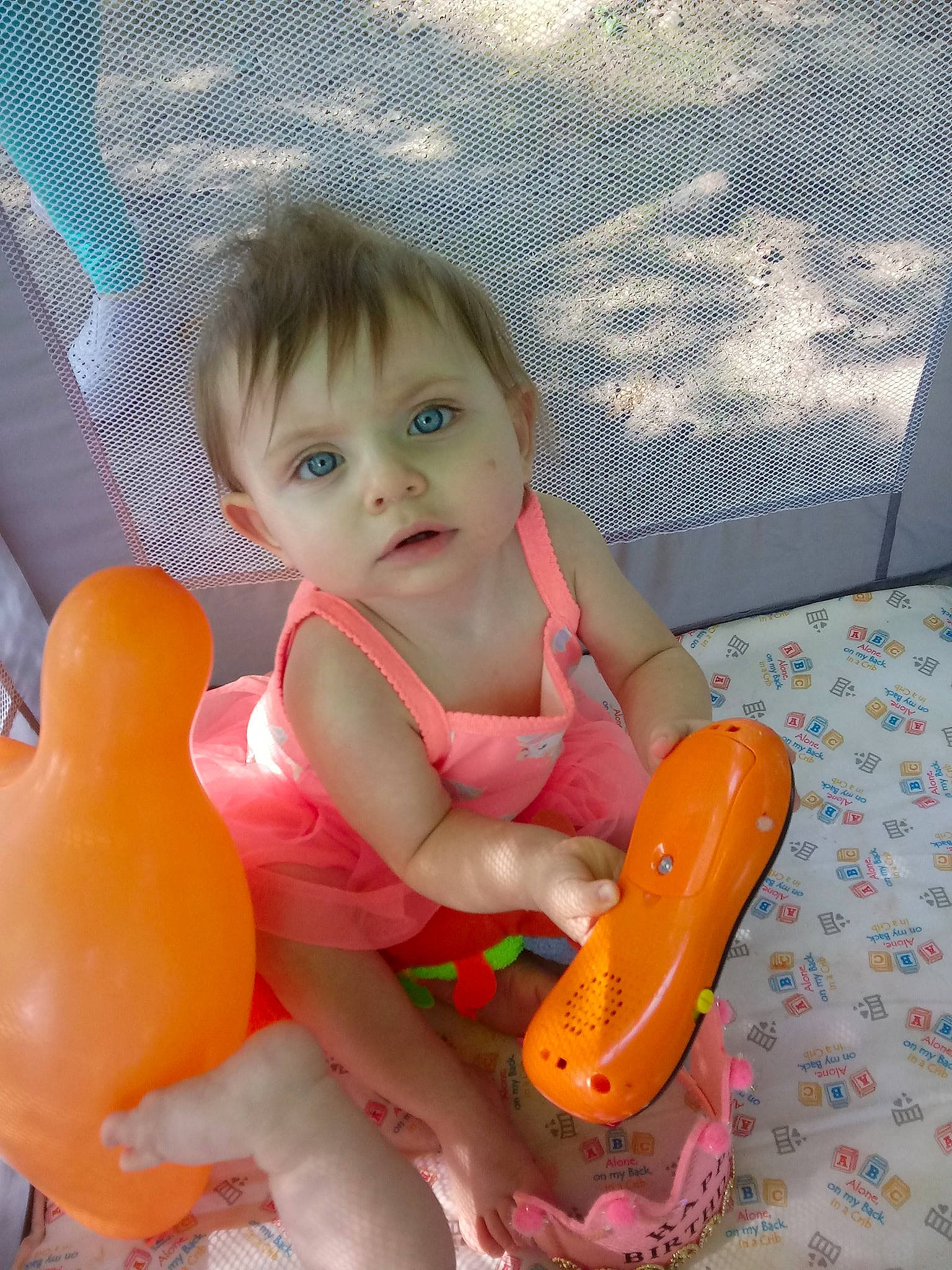 Isabella joined the competition — help win amazing prizes! baby, baby_products, baby_toys, child, orange, person, play, product, sitting, skin, toddler, toy