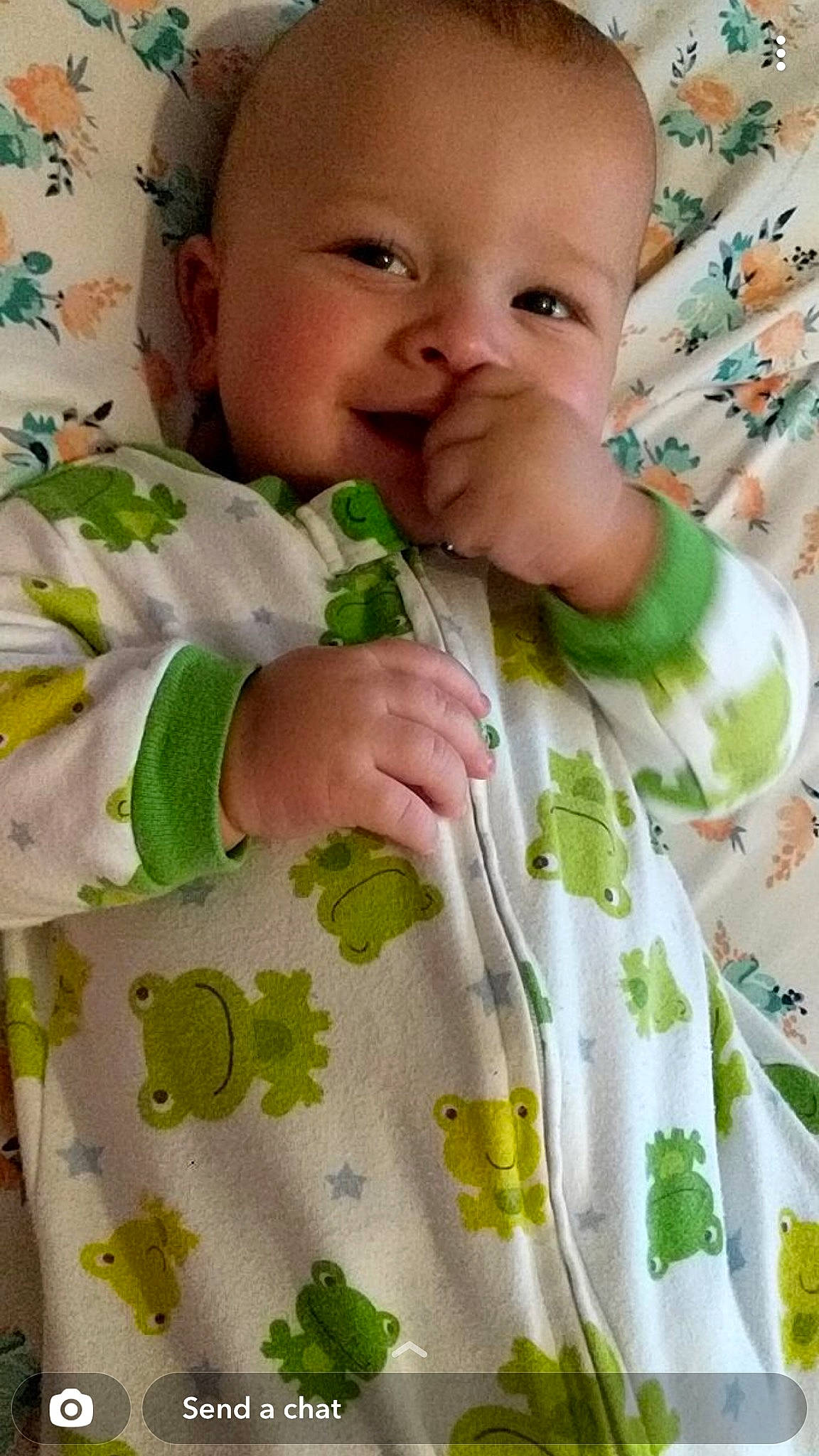 Cayden joined the competition — help win amazing prizes! baby, baby_products, baby_safety, baby_toddler_clothing, button, cheek, child, collar, dress, green, linens, pattern, person, photograph, product, skin, sleeve, smile, textile, thumb