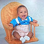 Joseph joined the competition — help win amazing prizes! baby, child, smiling, blue_shirt, bow_tie, suspenders, wooden_chair, sitting, happy, portrait, infant, cute, clothing, feet, socks, indoor, studio, baby_boy, expression, furniture