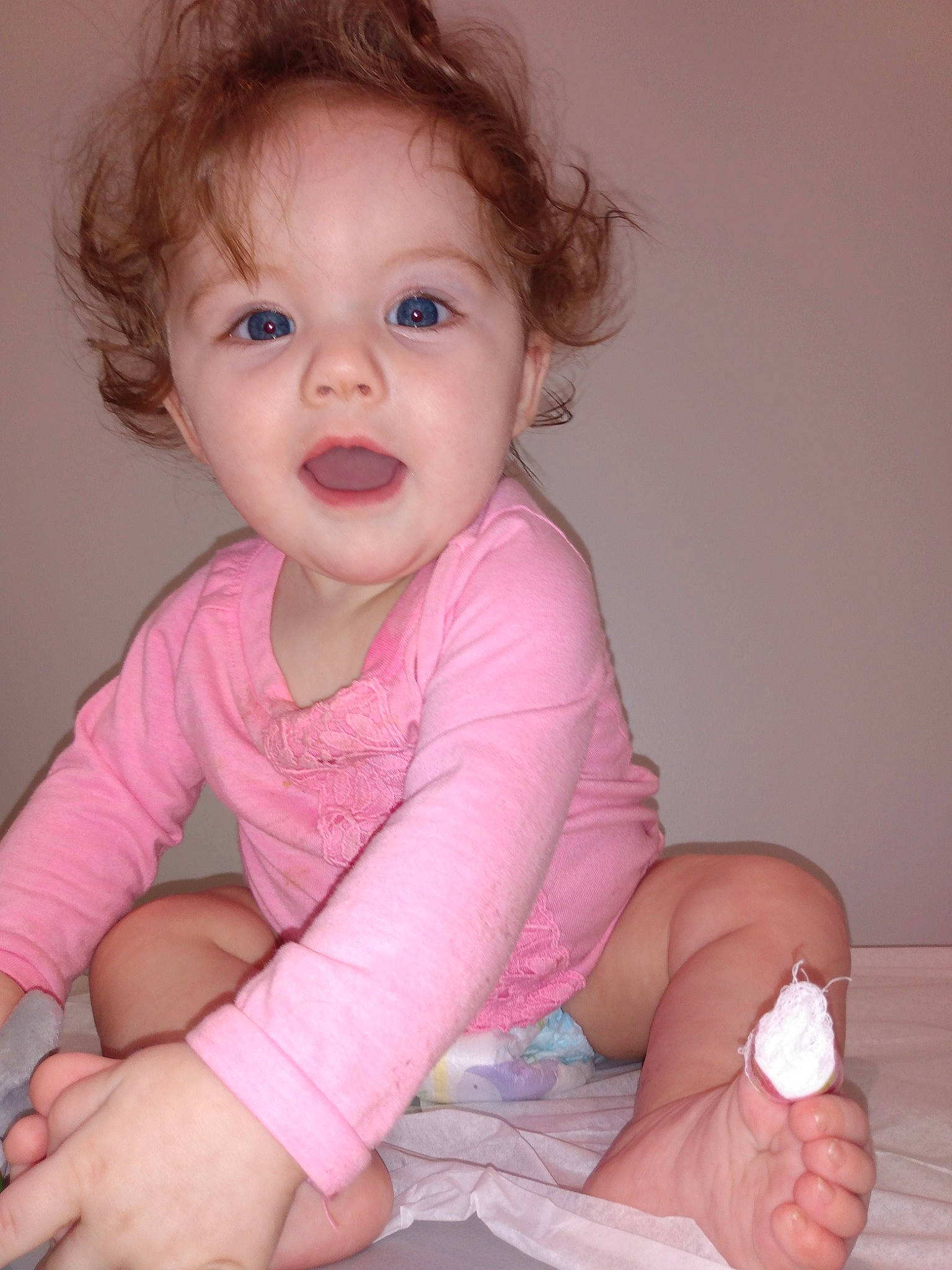 Kenzleigh joined the competition — help win amazing prizes! baby, baby_toddler_clothing, brown_hair, cheek, child, finger, lip, nose, person, pink, sitting, skin, smile, toddler