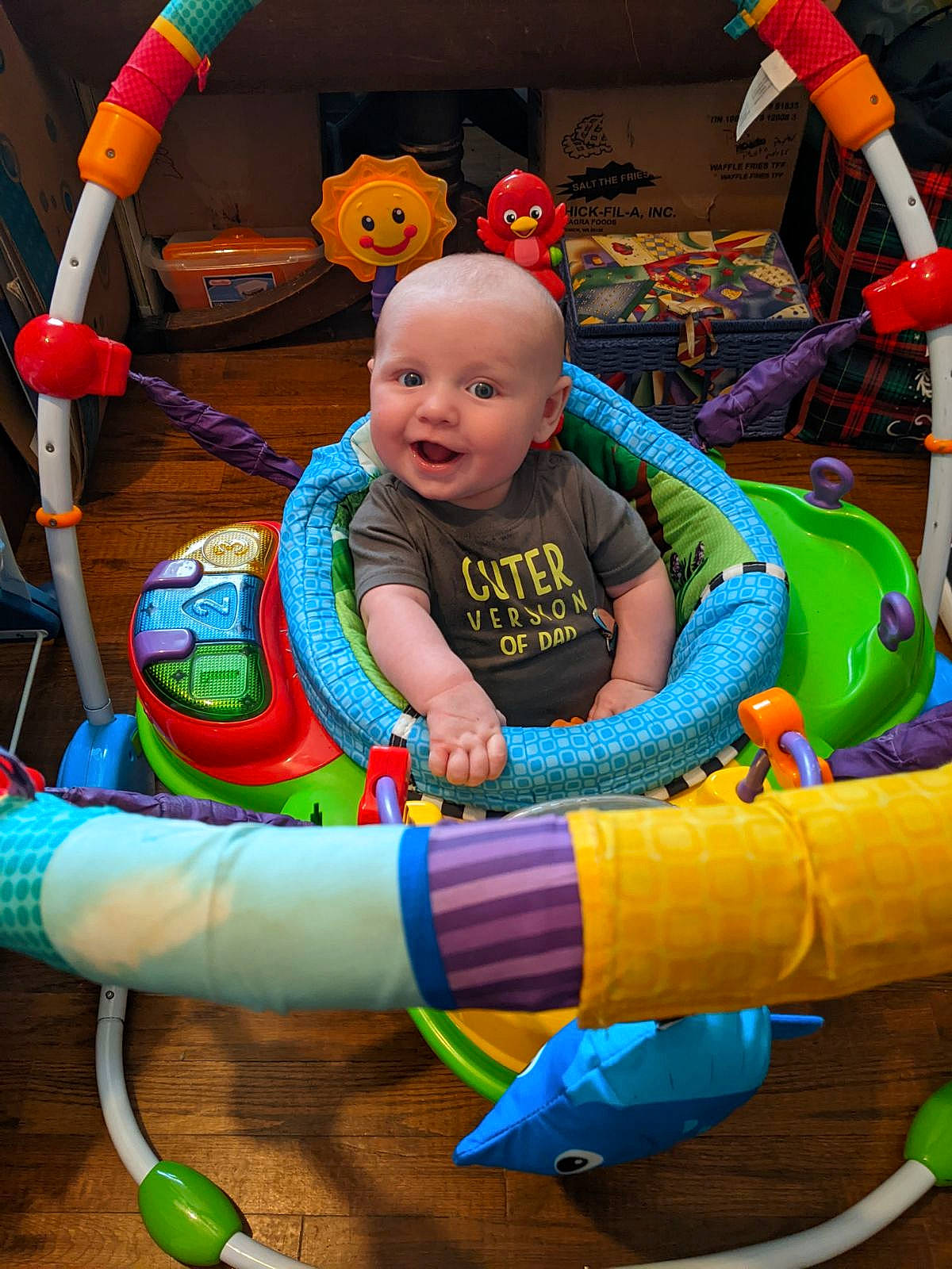 James joined the competition — help win amazing prizes! baby, baby_playing_with_toys, baby_products, baby_toddler_clothing, baby_toys, child, event, fun, happy, head, joy, leisure, person, play, product, recreation, sitting, smile, summer, toddler