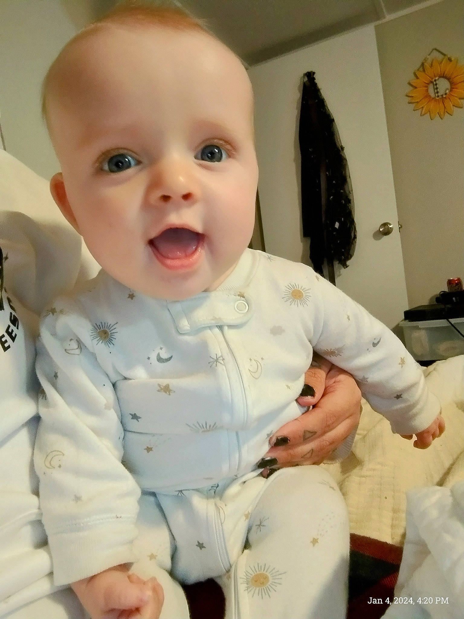 Freya joined the competition — help win amazing prizes! abdomen, baby, baby_toddler_clothing, cheek, chest, child, collar, comfort, facial_expression, gesture, happy, iris, mouth, nose, person, sitting, skin, sleeve, smile, thumb