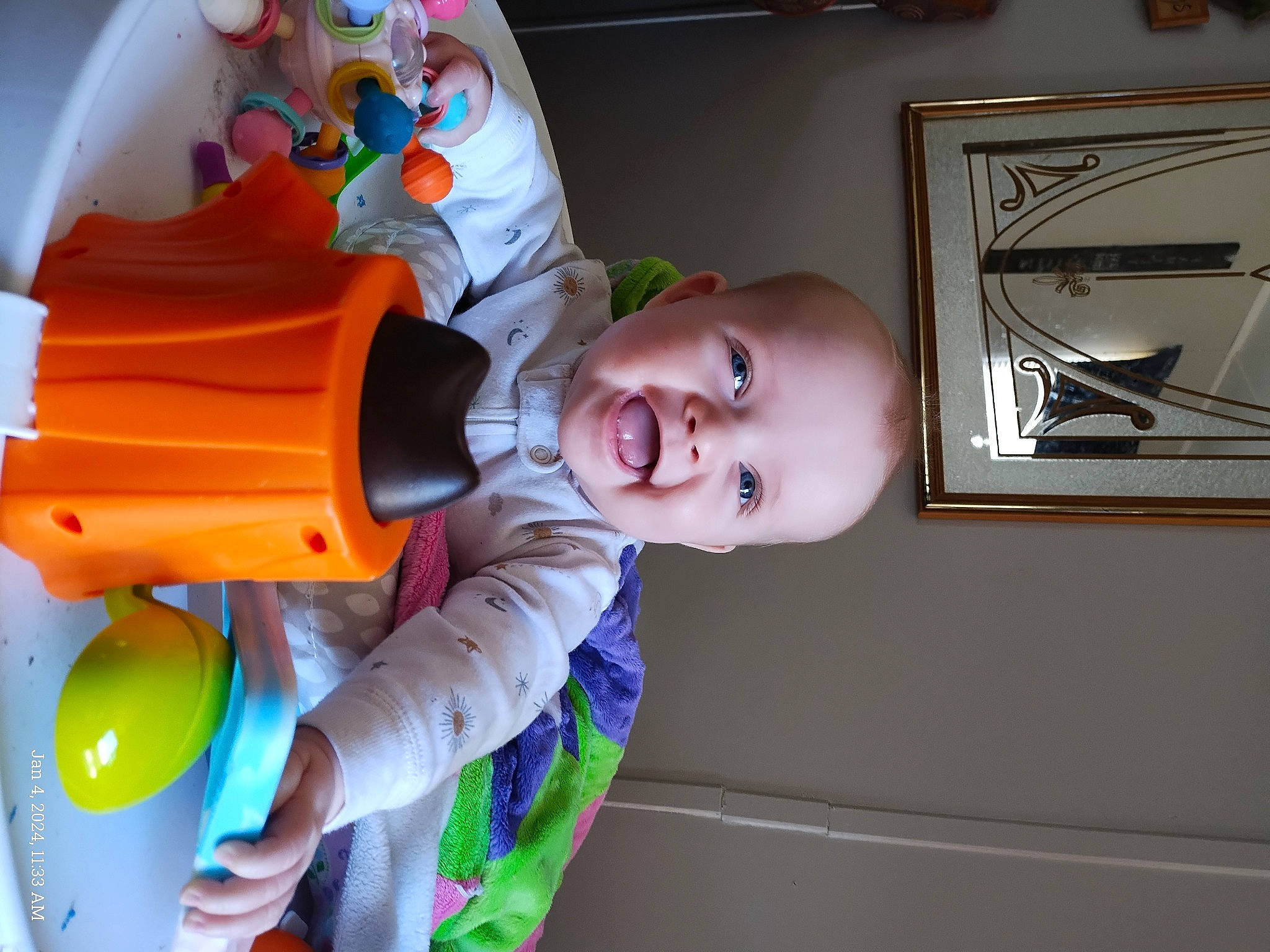 Freya is registered to the contest to win money with this photo: baby, baby_laughing, baby_playing_with_toys, baby_products, baby_safety, baby_toddler_clothing, baby_toys, child, fun, happy, hat, leisure, person, picture_frame, plastic, play, room, smile, toddler, toy