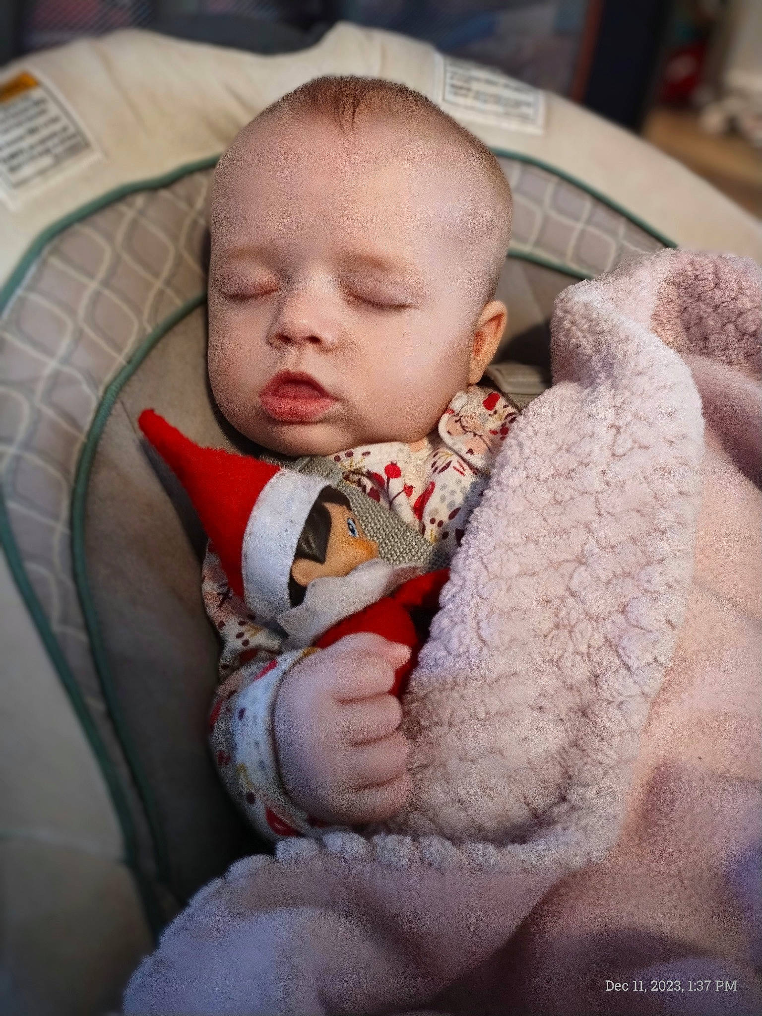 Freya joined the competition — help win amazing prizes! baby, baby_products, baby_sleeping, baby_toddler_clothing, cheek, child, comfort, fur, happy, iris, linens, lip, mouth, nail, pattern, person, sitting, skin, sleeve, textile