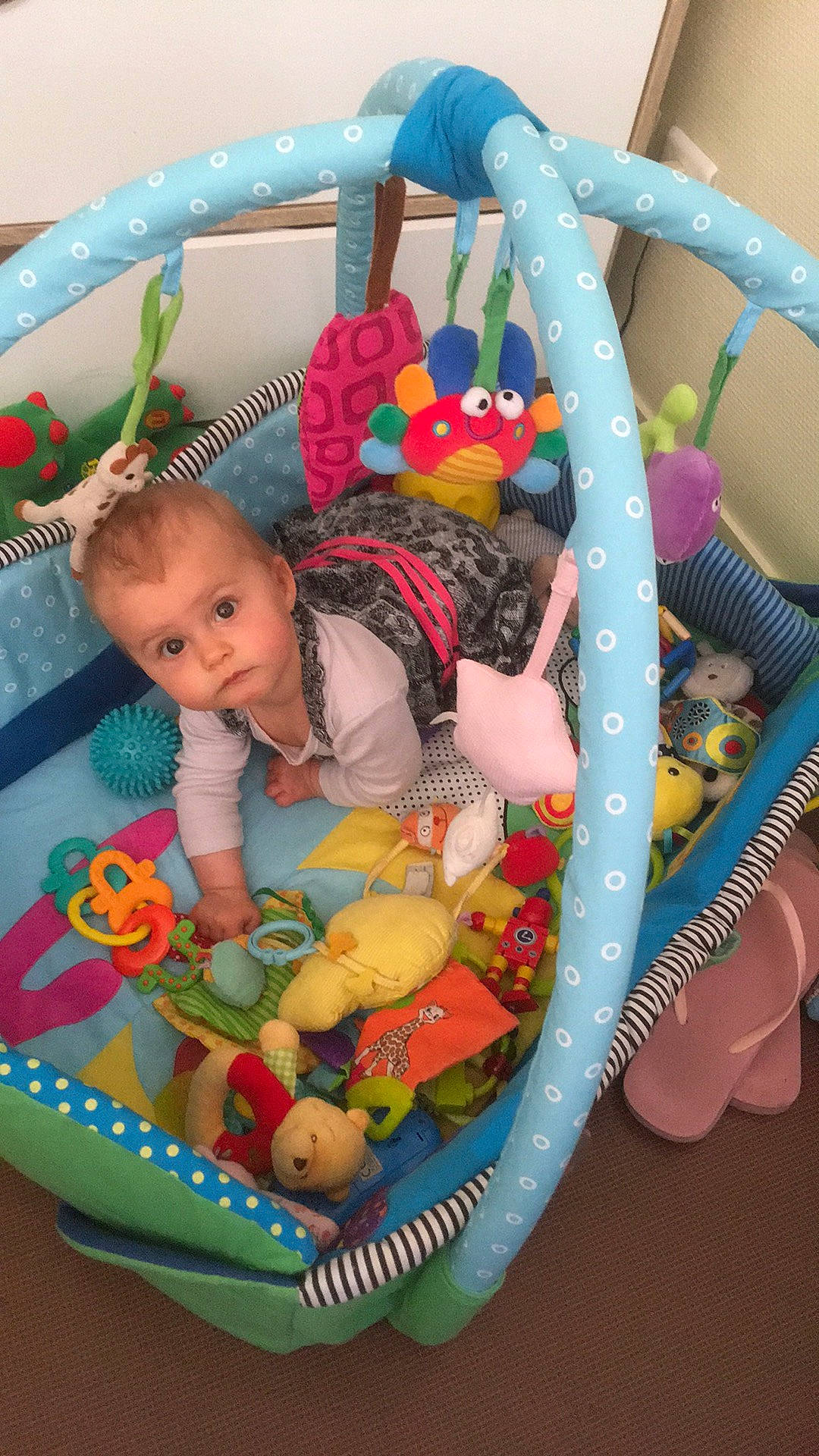 Emma participe au concours pour gagner de l'argent avec cette photo : baby, baby_mobile, baby_playing_with_toys, baby_products, baby_toddler_clothing, facial_expression, fun, green, happy, human_body, infant_bed, leisure, organ, person, recreation, skin, summer, textile, toddler, toy