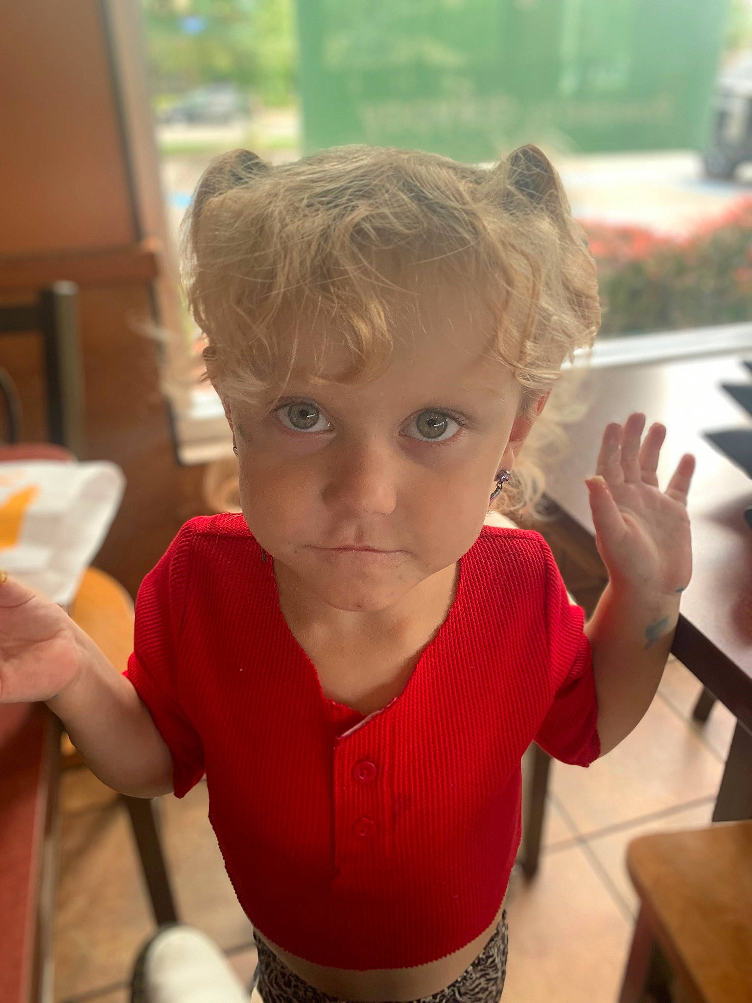 Avonna joined the competition — help win amazing prizes! baby_toddler_clothing, blond, cheek, child, eyelash, facial_expression, finger, fun, gesture, hairstyle, hand, happy, iris, lip, mouth, nose, person, skin, sleeve, thumb