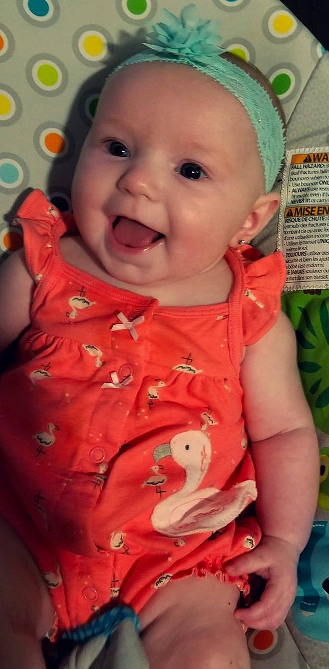 Jurnee joined the competition — help win amazing prizes! baby, baby_products, baby_toddler_clothing, cheek, child, eye, face, facial_expression, happy, head, iris, laugh, lip, mouth, nose, person, pink, product, skin, smile