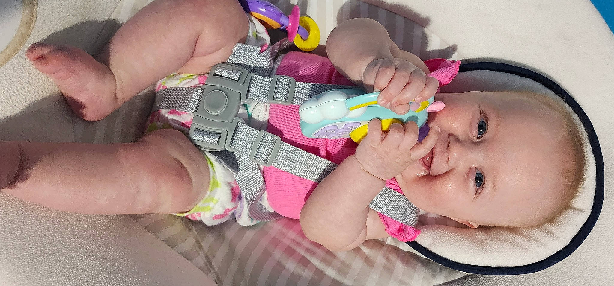 Ciara is registered to the contest to win money with this photo: baby, baby_products, baby_toddler_clothing, cheek, eyelash, finger, fun, gesture, hand, happy, iris, lip, mouth, nail, person, pink, skin, smile, thumb, toddler