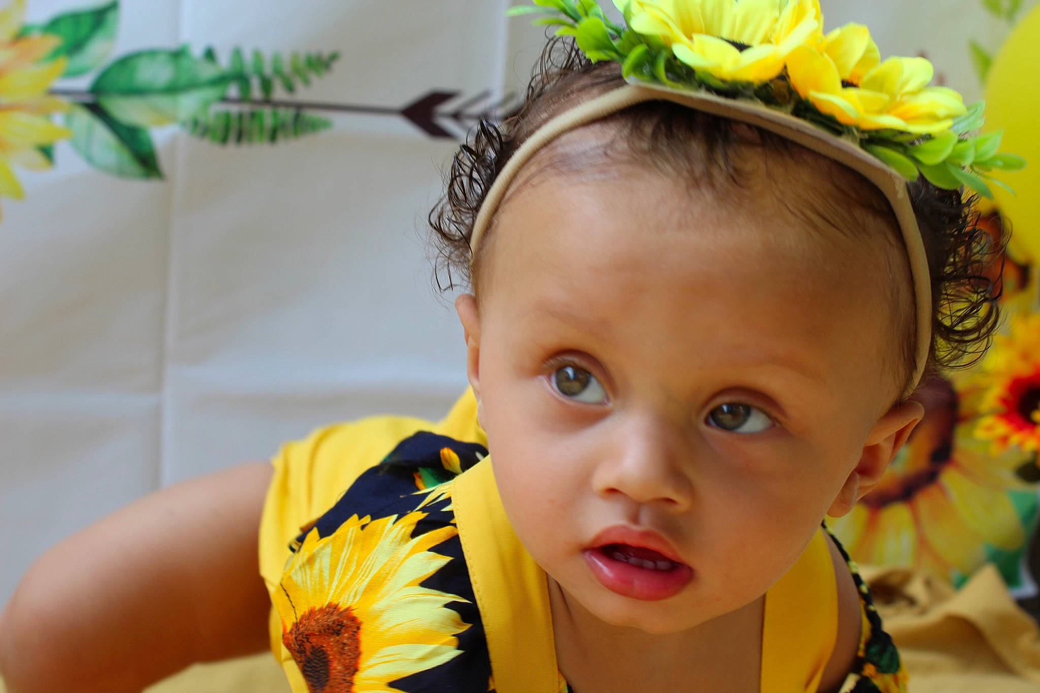 Kamaiyah joined the competition — help win amazing prizes! baby, cheek, child, child_model, ear, face, fashion_accessory, flower, hair_accessory, happy, head, headband, headgear, headpiece, person, photography, plant, smile, sunflower, toddler