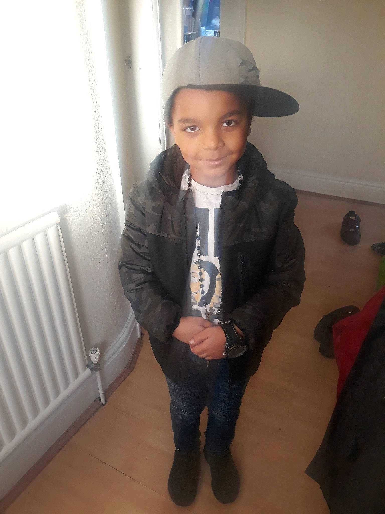 Jayden Samuel joined the competition — help win amazing prizes! fashion_accessory, hat, headgear, jacket, leather_jacket, outerwear, person, standing