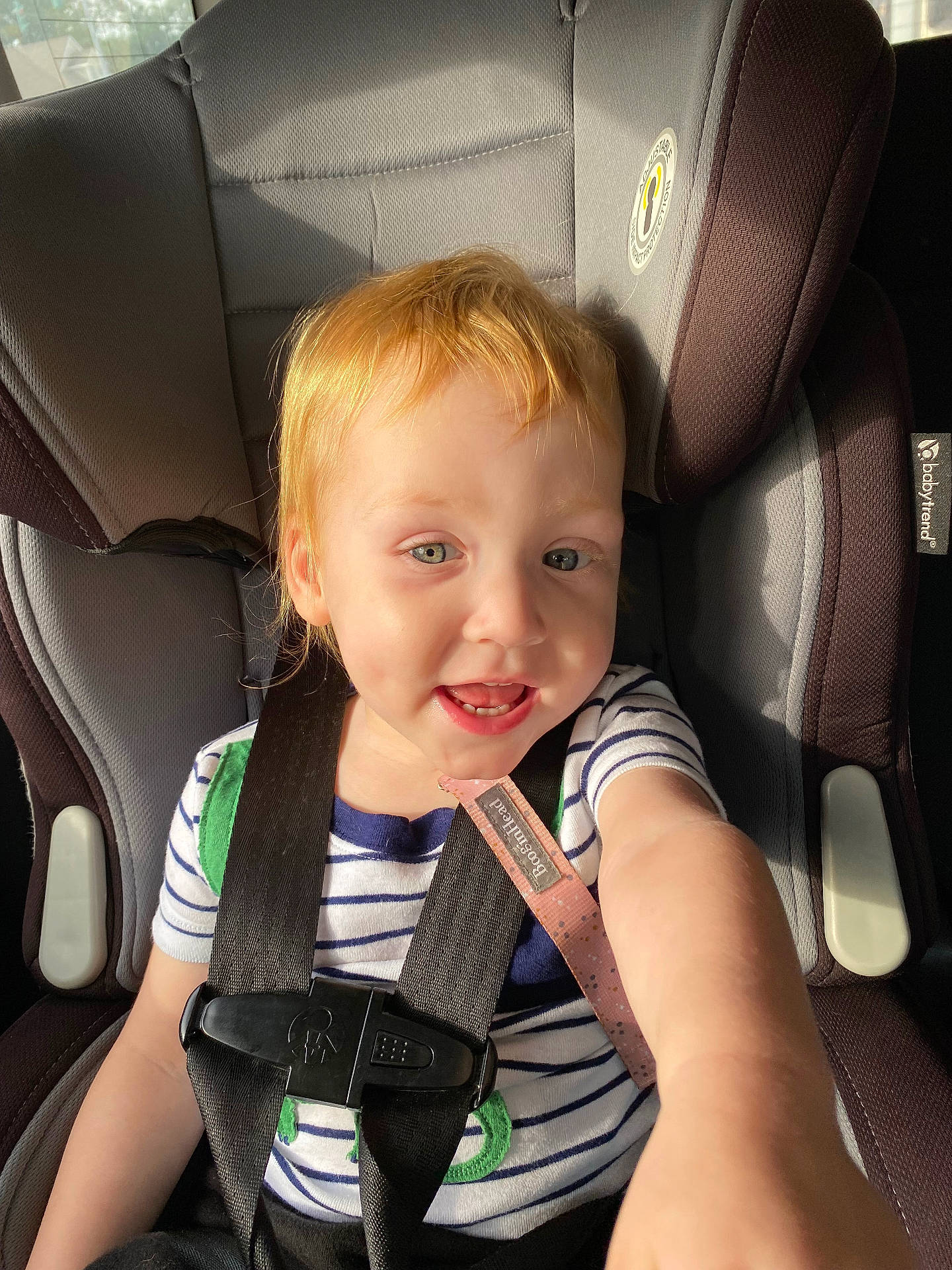 Connor joined the competition — help win amazing prizes! accessories, baby, belt, bodypart, car, car_interior, carseat, clothing, cushion, face, head, homedecor, mouth, person, photography, portrait, sitting, t_shirt, transportation, vehicle
