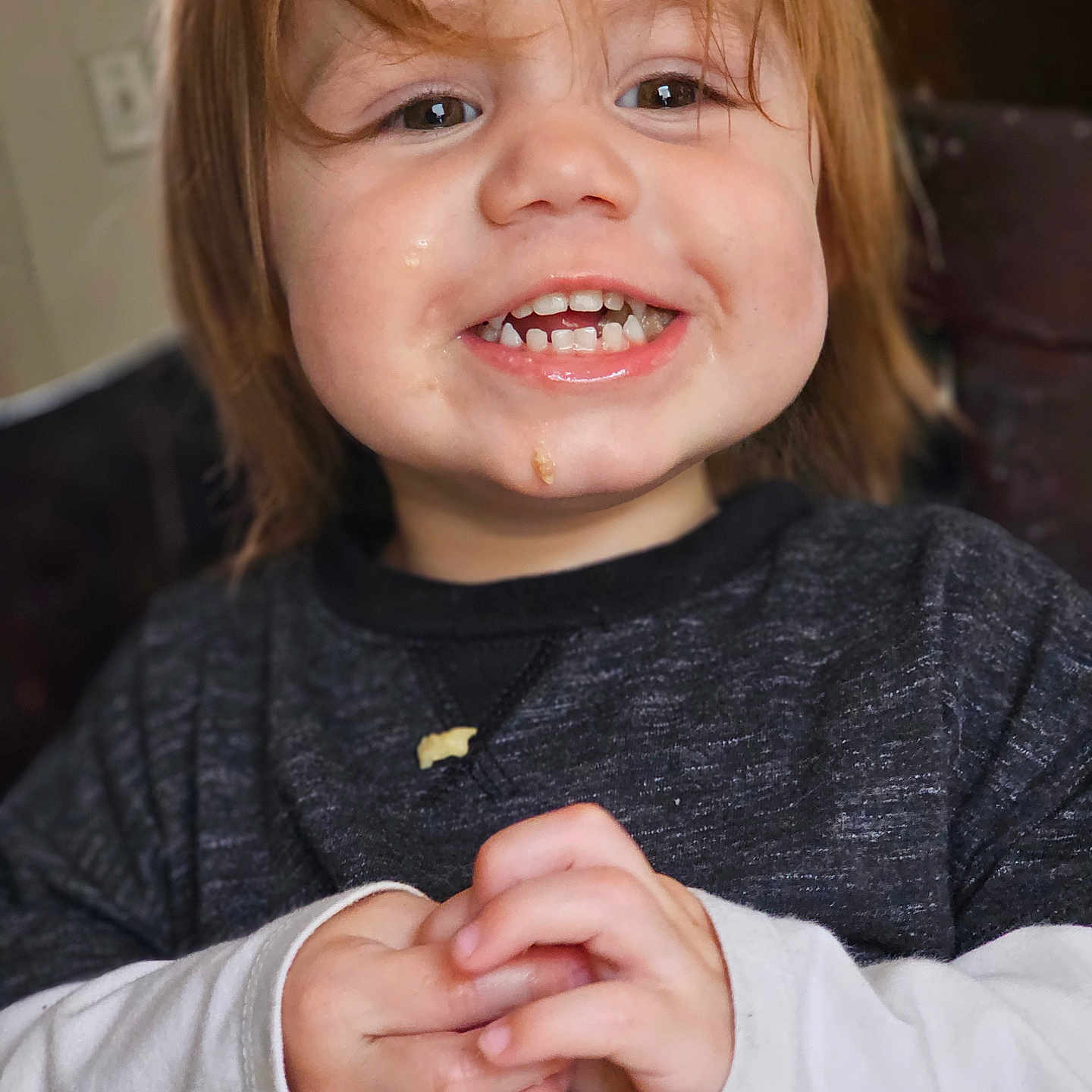 Zaythen joined the competition — help win amazing prizes! baby, bodypart, clothing, coat, couch, face, finger, hand, happy, head, jacket, knitwear, laughing, mouth, person, photography, portrait, smile, sweater, teeth