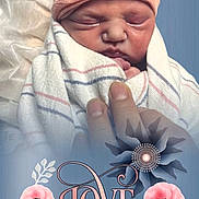 Reily joined the competition — help win amazing prizes! baby, blanket, closeup, cute, decoration, floral, hand, hat, indoors, infant, love, newborn, peaceful, pink, portrait, sleeping, soft, striped, tender, wrapped