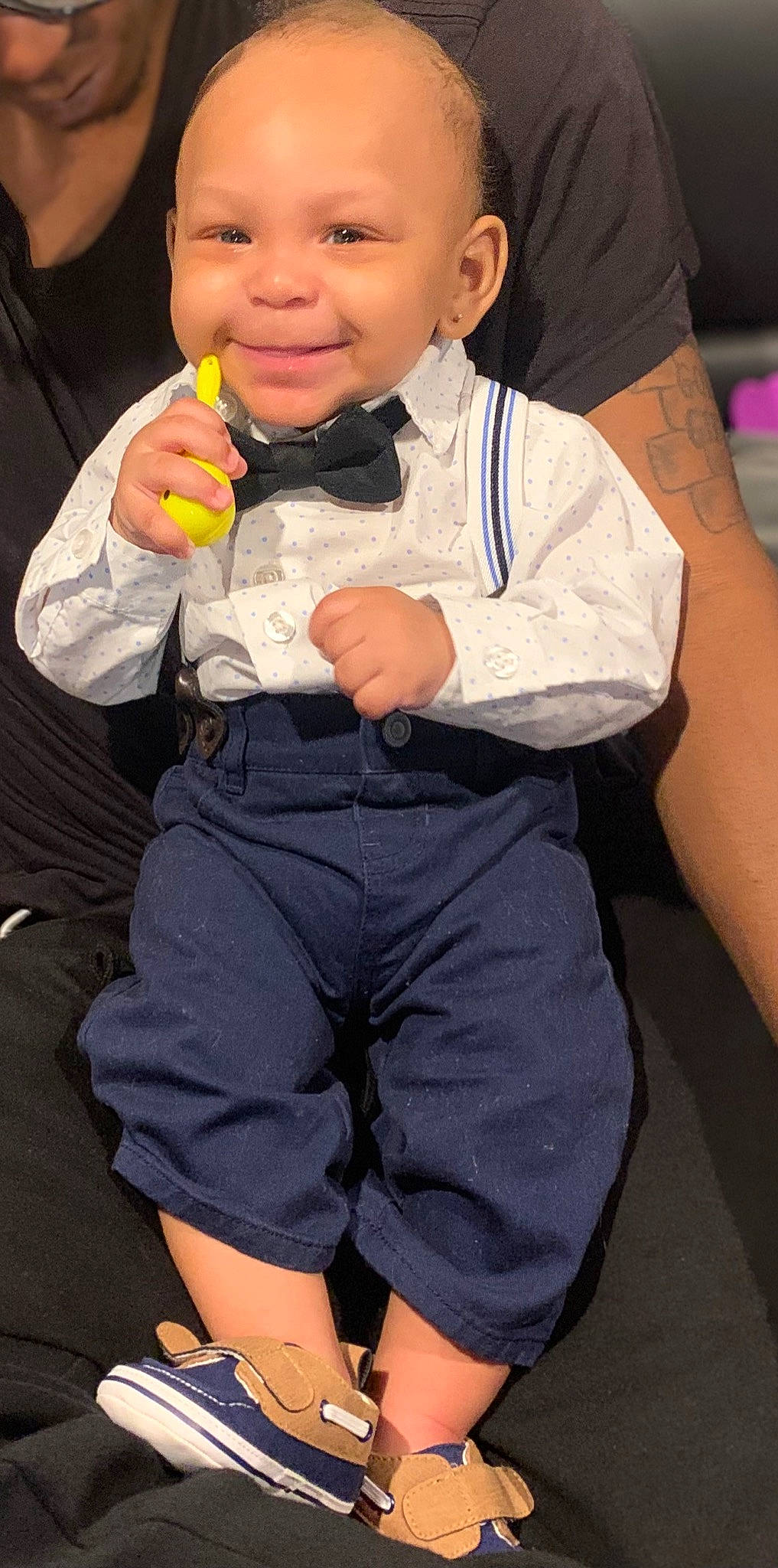 Dj joined the competition — help win amazing prizes! baby, baby_toddler_clothing, bow_tie, collar, dress_shirt, eye, finger, formal_wear, fun, gesture, happy, joint, joy, people, person, photograph, sleeve, smile, t_shirt, thumb