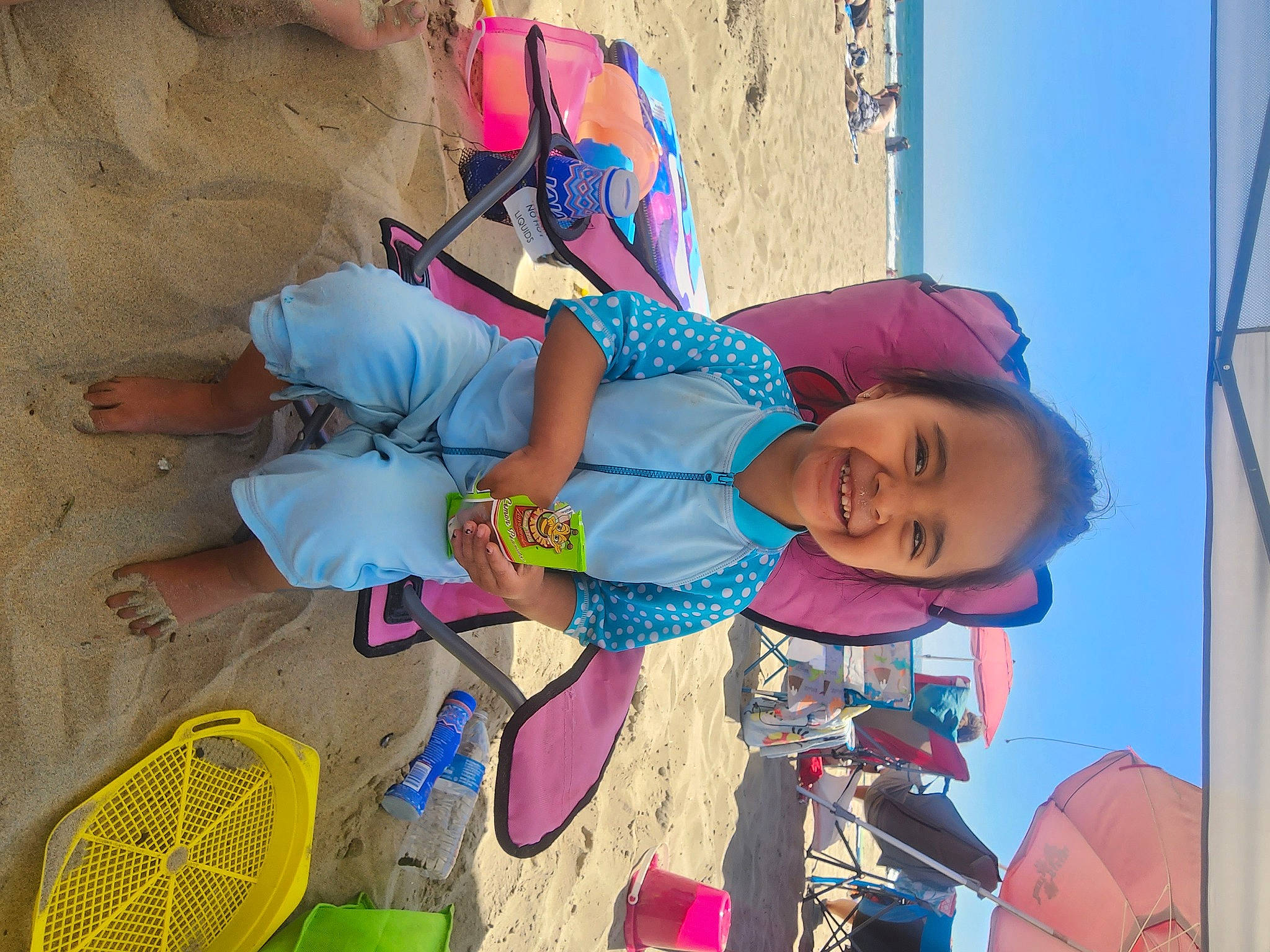 Isabella joined the competition — help win amazing prizes! blue, child, electric_blue, flip_flops, fun, happy, hat, joy, leisure, person, plastic, play, recreation, sandal, sky, smile, t_shirt, thigh, tire, toddler