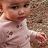 Nova joined the competition — help win amazing prizes! toddler, child, baby, portrait, outdoor, garden, standing, face, curious, serious_expression, brown_hair, floral_clothing, pink_outfit, hand, looking_at_camera, nature, ground, leaves, daylight, photography