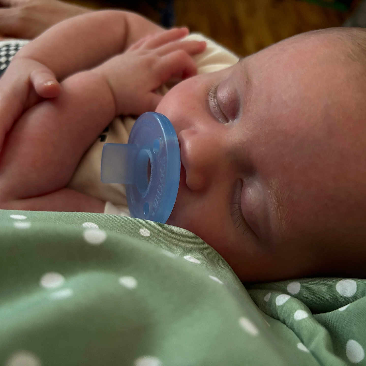 Geremiah joined the competition — help win amazing prizes! baby, blanket, calm, child, closeup, comfort, cute, face, hand, indoors, infant, newborn, pacifier, peaceful, polka_dot, portrait, rest, skin, sleeping, soft