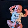 Geremiah is registered to the contest to win money with this photo: arms, baby, background, barefoot, blue_eyes, casual, child, cute, dinosaur_print, expression, face, foot, head, indoors, infant, legs, lying_down, onesie, skin, soft_light