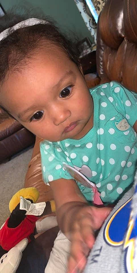 Aiyana joined the competition — help win amazing prizes! baby, black_hair, cheek, child, eye, face, head, lip, mouth, nose, person, skin, smile, toddler