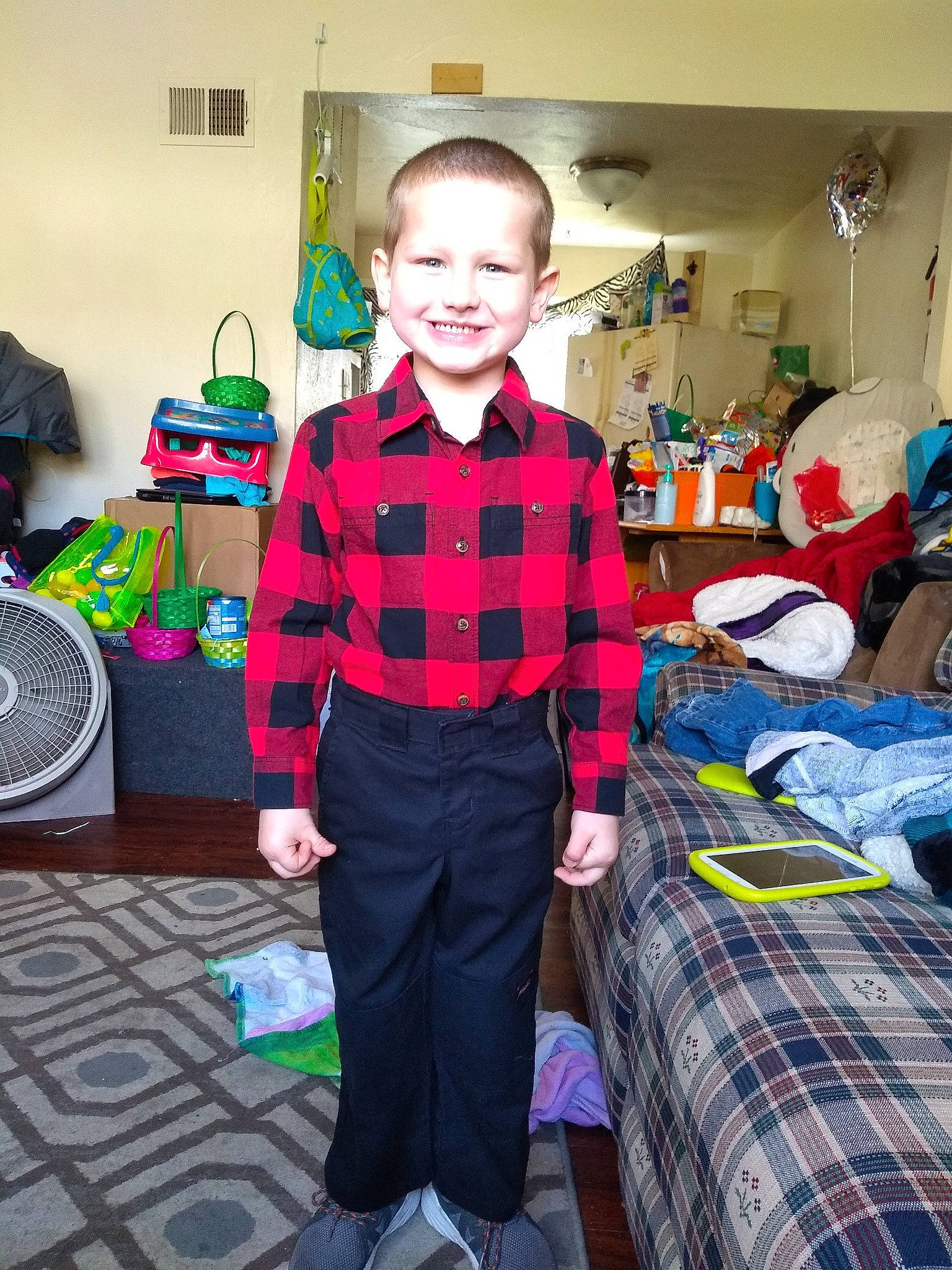 Christopher joined the competition — help win amazing prizes! child, design, joy, pattern, person, plaid, room, tartan, textile, toddler, uniform