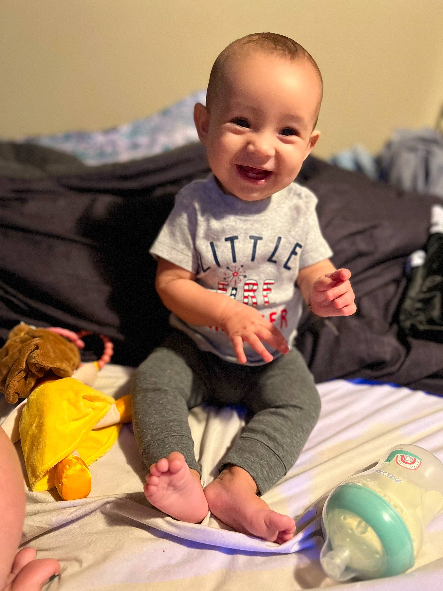 Davina joined the competition — help win amazing prizes! baby, baby_toddler_clothing, barefoot, child, comfort, finger, flooring, foot, fun, happy, head, human_leg, joy, knee, person, product, sitting, skin, smile, t_shirt