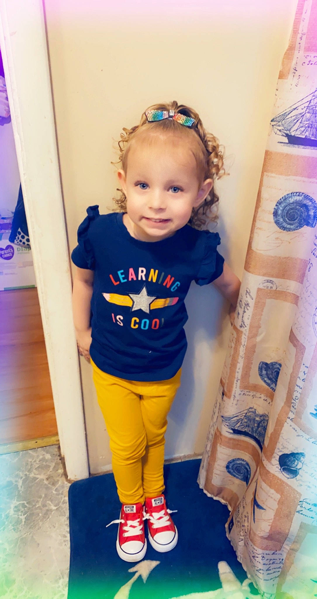 Addilynn joined the competition — help win amazing prizes! baby, baby_toddler_clothing, blue, child, electric_blue, floor, flooring, fun, happy, head, joy, knee, person, product, purple, room, sleeve, smile, sportswear, standing