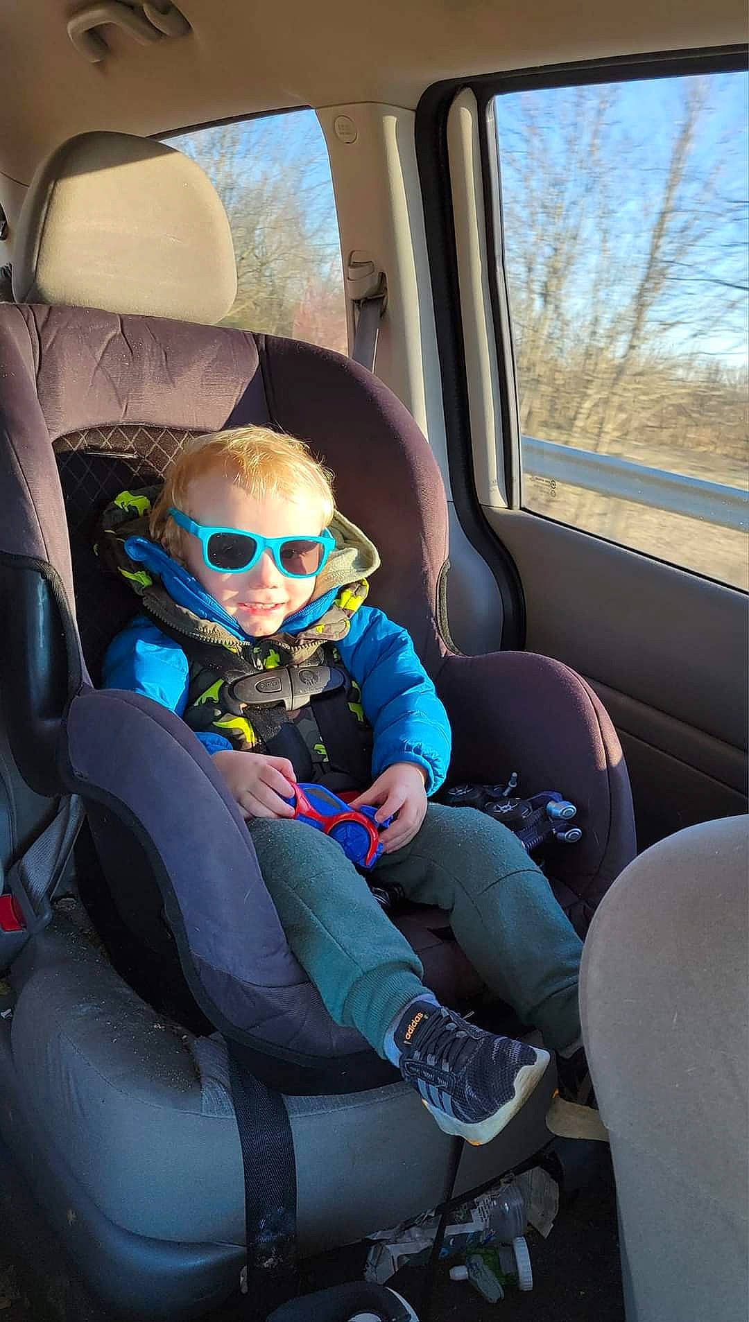 Knox joined the competition — help win amazing prizes! auto_part, automotive_design, automotive_exterior, car, car_seat, car_seat_cover, comfort, electric_blue, eyewear, family_car, goggles, head_restraint, motor_vehicle, person, seat_belt, sky, sunglasses, toddler, vehicle, vehicle_door