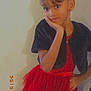 child, girl, red_dress, black_shrug, hair_bows, pose, smile, indoor, shadow, wall, portrait, cute, fashion, young, happy, standing, accessory, person, holiday, dress