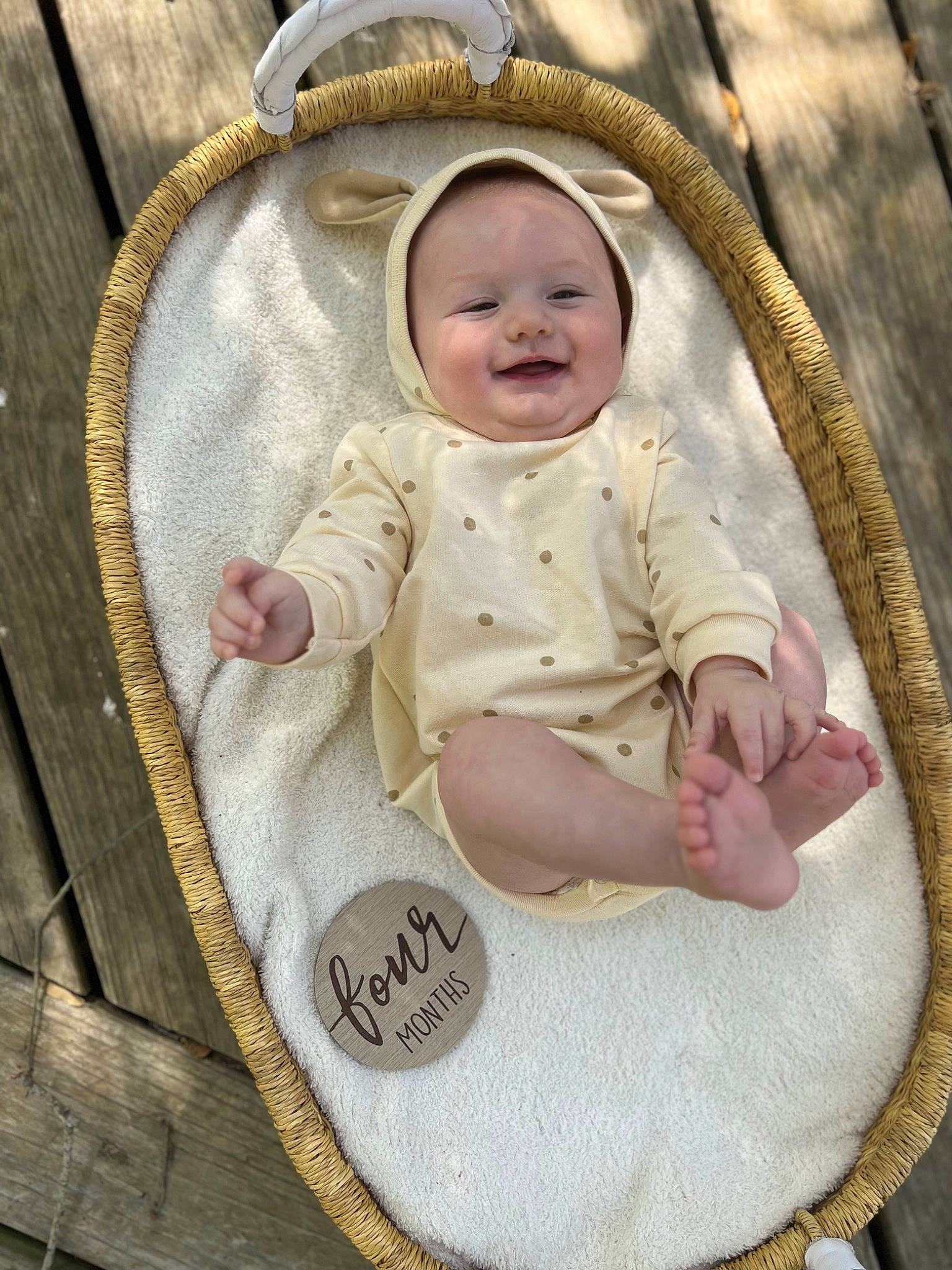 Cohen is registered to the contest to win money with this photo: baby, baby_products, baby_safety, baby_sleeping, baby_toddler_clothing, cheek, child, circle, comfort, eye, happy, infant_bed, joy, linens, person, sitting, skin, sleeve, smile, textile