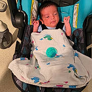 Hector is registered to the contest to win money with this photo: baby, baby_boy, blanket, car_seat, child, clothing, cute, floor, hands, head, indoor, infant, newborn, pacifier, person, resting, seat, stroller, toddler, young_child