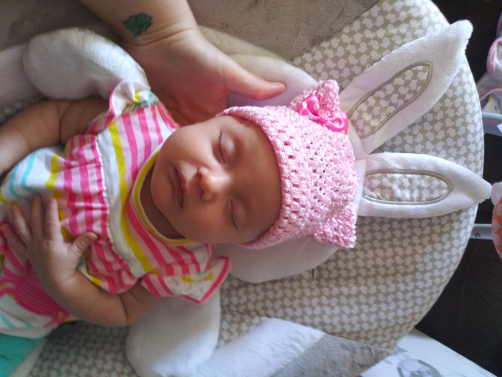 Evelyn Rose joined the competition — help win amazing prizes! baby, bonnet, child, headgear, headwear, person, pink, textile, toddler