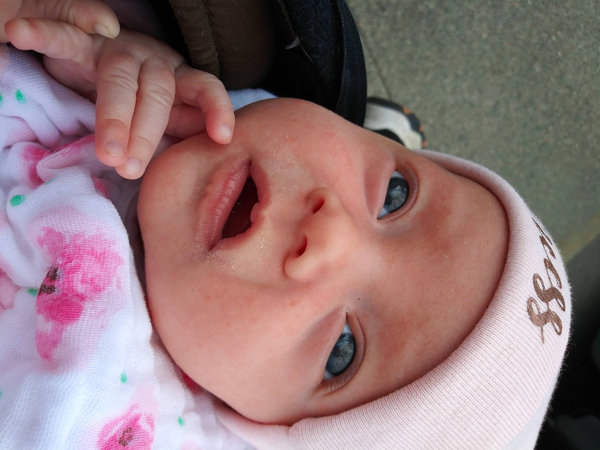 Evelyn Rose joined the competition — help win amazing prizes! baby, cheek, child, chin, close_up, ear, eye, eyebrow, eyelash, face, facial_expression, forehead, head, headwear, lip, mouth, nose, person, pink, skin