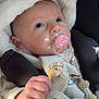 Lyana participe au concours pour gagner de l'argent avec cette photo : baby, infant, newborn, pacifier, pacifier_clip, plush_toy, stuffed_animal, car_seat, hood, hooded_jacket, blanket, closeup, portrait, hand, eyes, blue_eyes, clothing, soft_texture, cozy, seat_belt