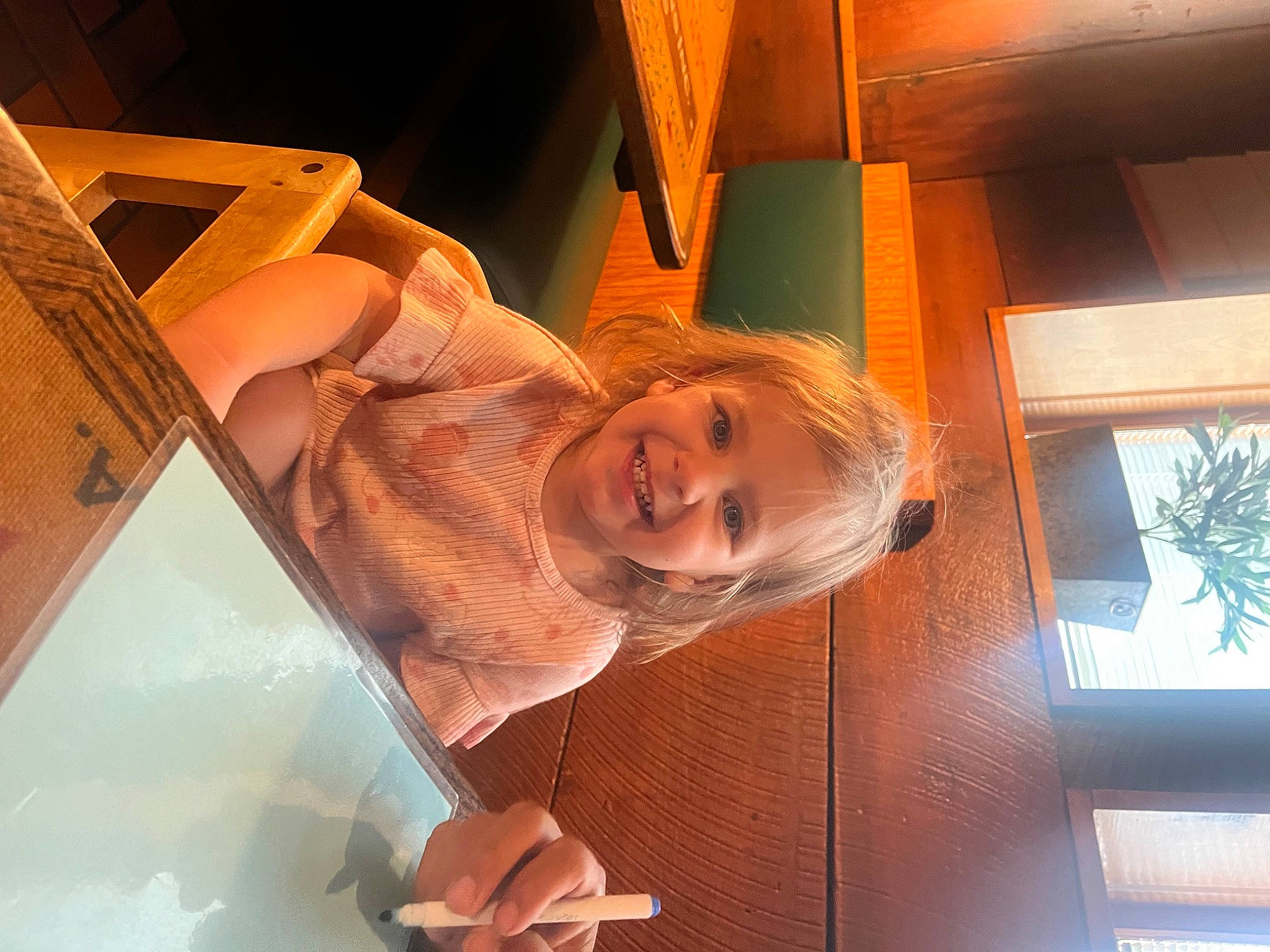 Esther joined the competition — help win amazing prizes! box, ceiling, dress, flooring, fun, happy, hardwood, joy, laugh, leisure, orange, person, room, smile, tints_and_shades, window, wood