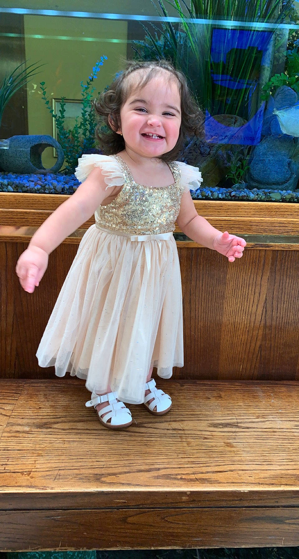 Kataleya joined the competition — help win amazing prizes! baby_toddler_clothing, blond, blue, child, dress, entertainment, finger, formal_wear, fun, hand, happy, joy, leg, leisure, long_hair, person, pink, plant, smile, toddler