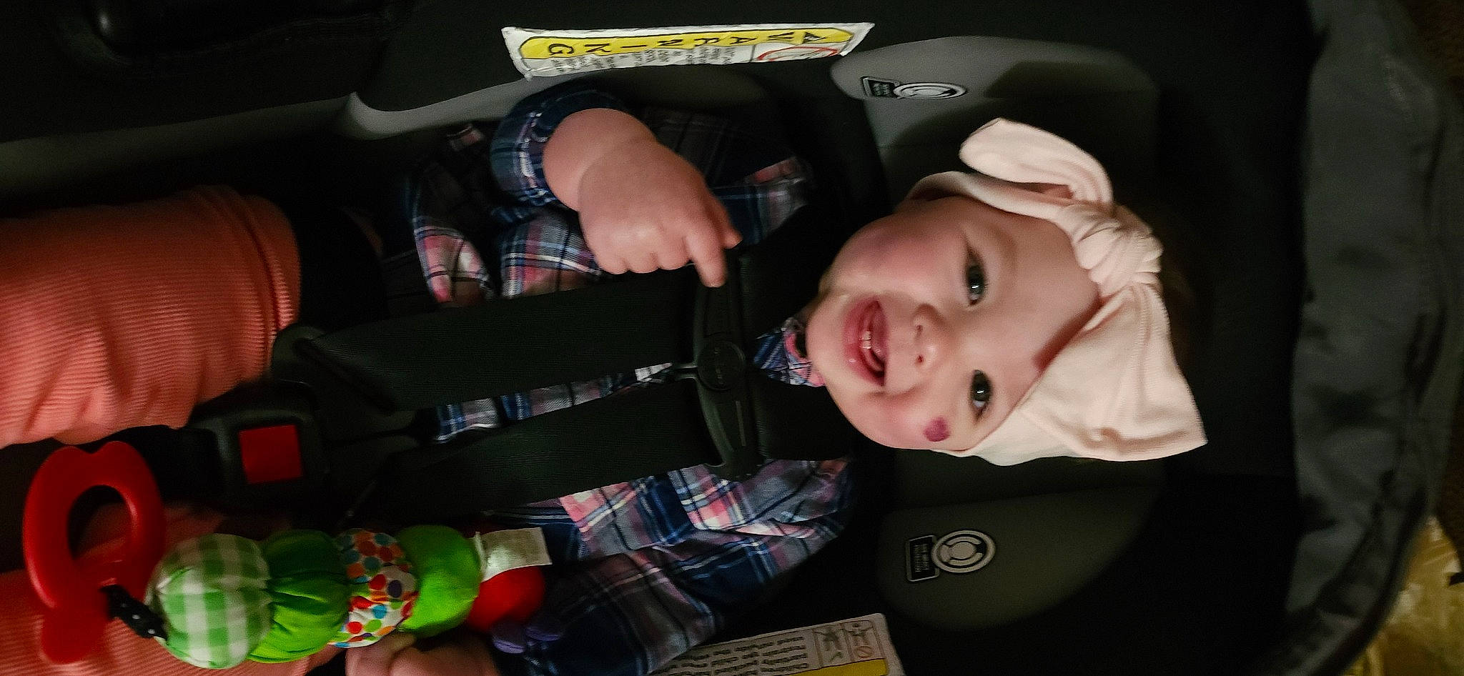 Phoenix is registered to the contest to win money with this photo: auto_part, baby, baby_carriage, baby_products, baby_toddler_clothing, car_seat, child, comfort, fashion_accessory, finger, flash_photography, fun, hat, headwear, joy, lap, laugh, mouth, nail, person