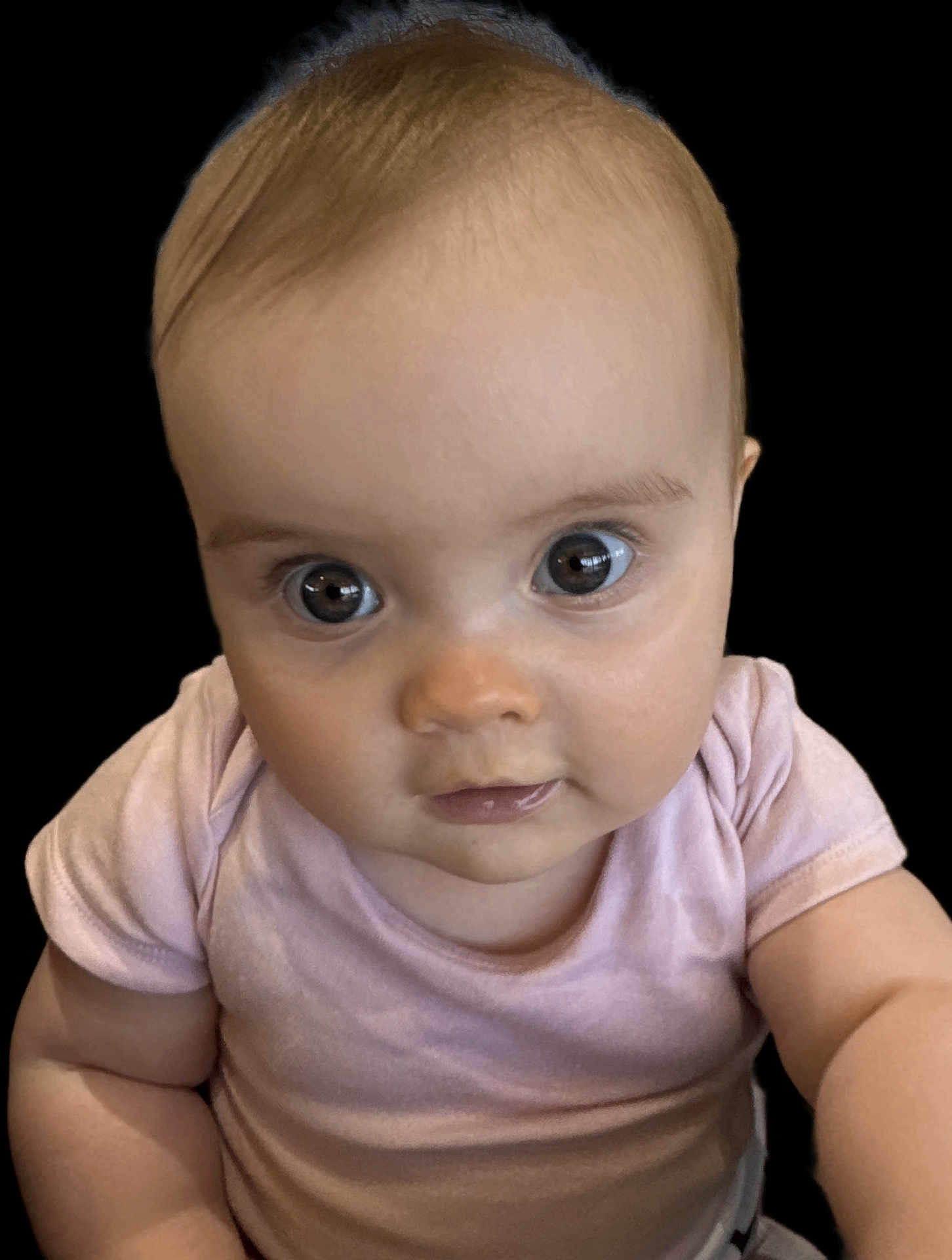 Elsa joined the competition — help win amazing prizes! baby, child, face, eyes, pink_shirt, chubby_arms, cute, portrait, infant, skin, human, looking, expression, adorable, young, head, person, closeup, curious, innocent