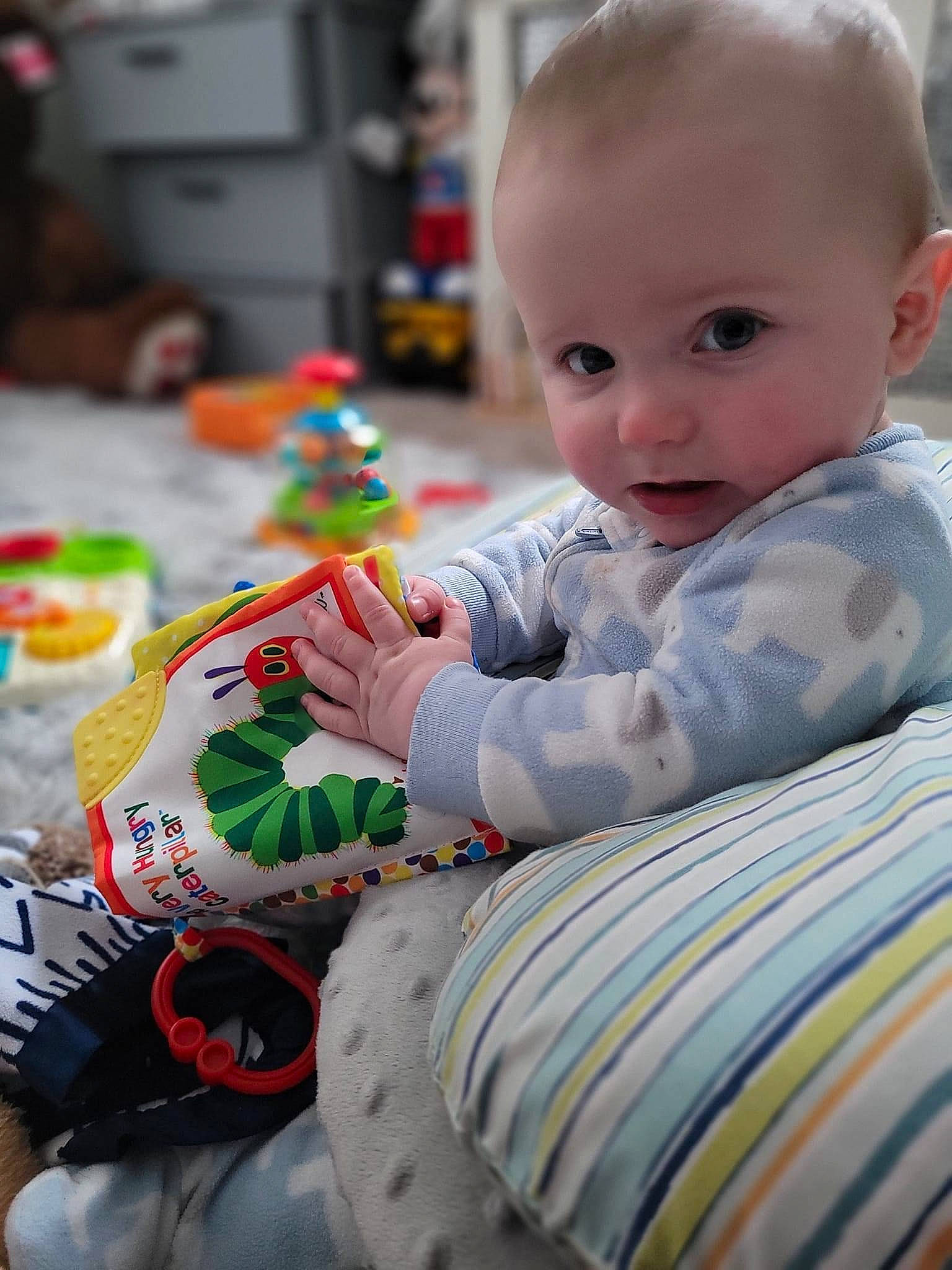 Jameson joined the competition — help win amazing prizes! baby, baby_toddler_clothing, carmine, cheek, child, event, fun, happy, holiday, pattern, people, person, play, product, sitting, skin, smile, sock, t_shirt, toddler