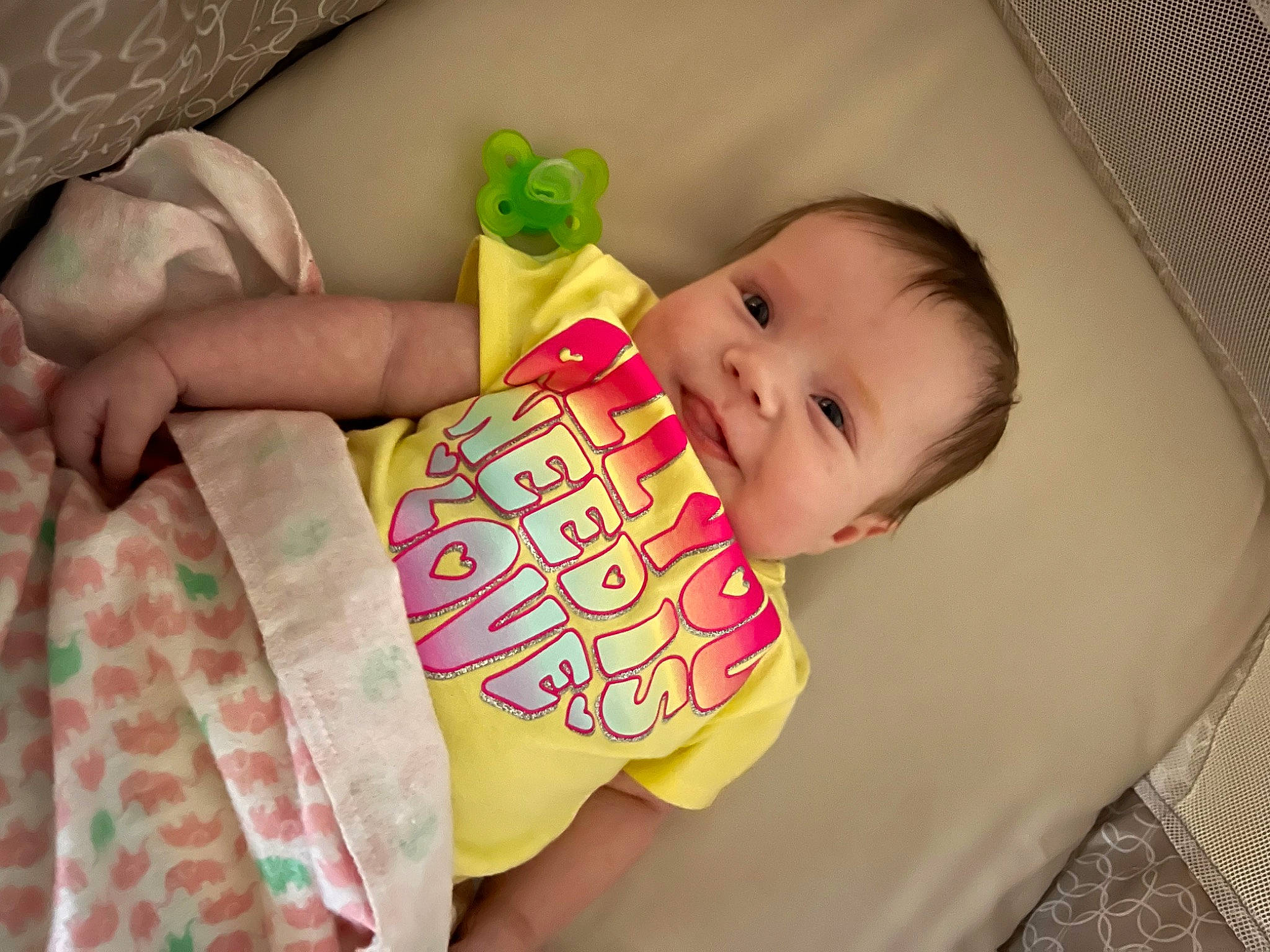 Izabella is registered to the contest to win money with this photo: arm, baby, baby_products, baby_toddler_clothing, bedding, bedtime, cheek, child, comfort, finger, hand, happy, head, linens, person, product, room, skin, smile, textile