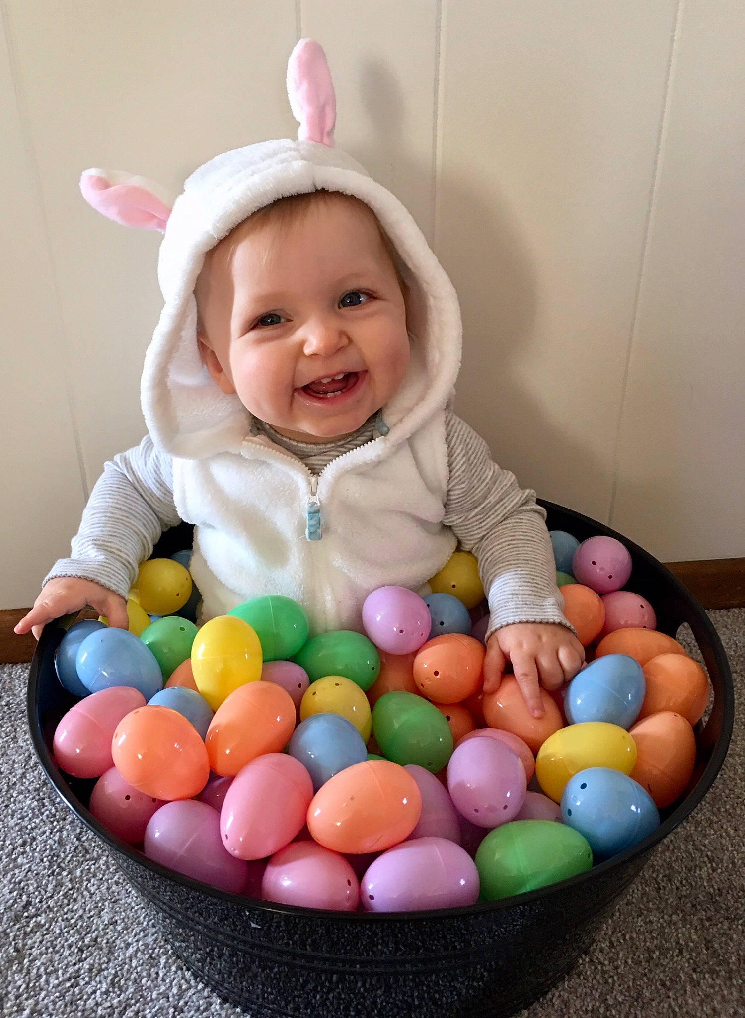 Olivia joined the competition — help win amazing prizes! baby, baby_toddler_clothing, child, comfort_food, confectionery, easter, egg, event, fun, happy, headwear, holiday, joy, oval, pattern, person, play, product, sitting, smile