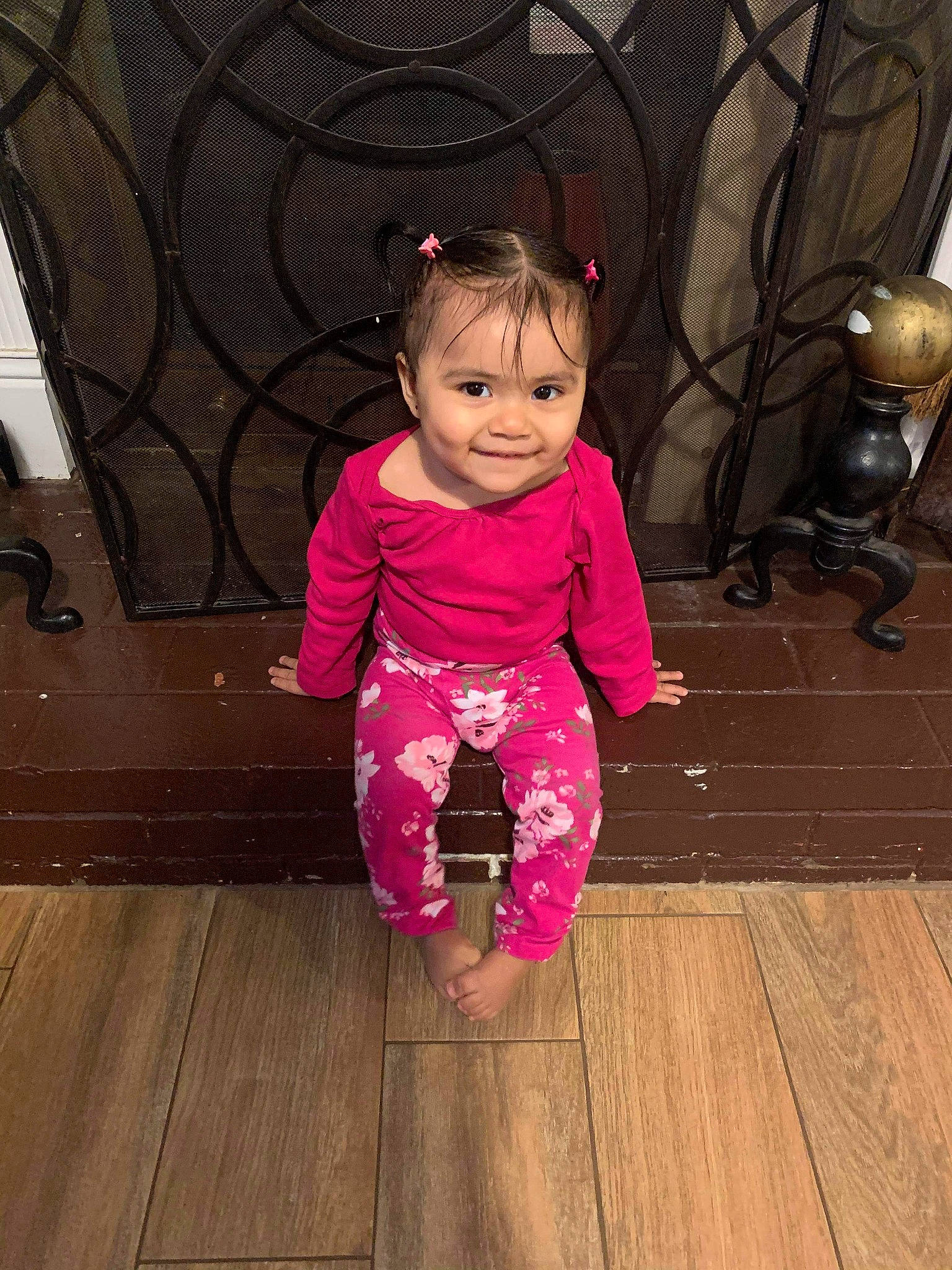 Alejandra joined the competition — help win amazing prizes! baby, cheek, child, floor, flooring, hardwood, head, joy, person, pink, play, shoe, sitting, skin, standing, toddler, vacation, wood