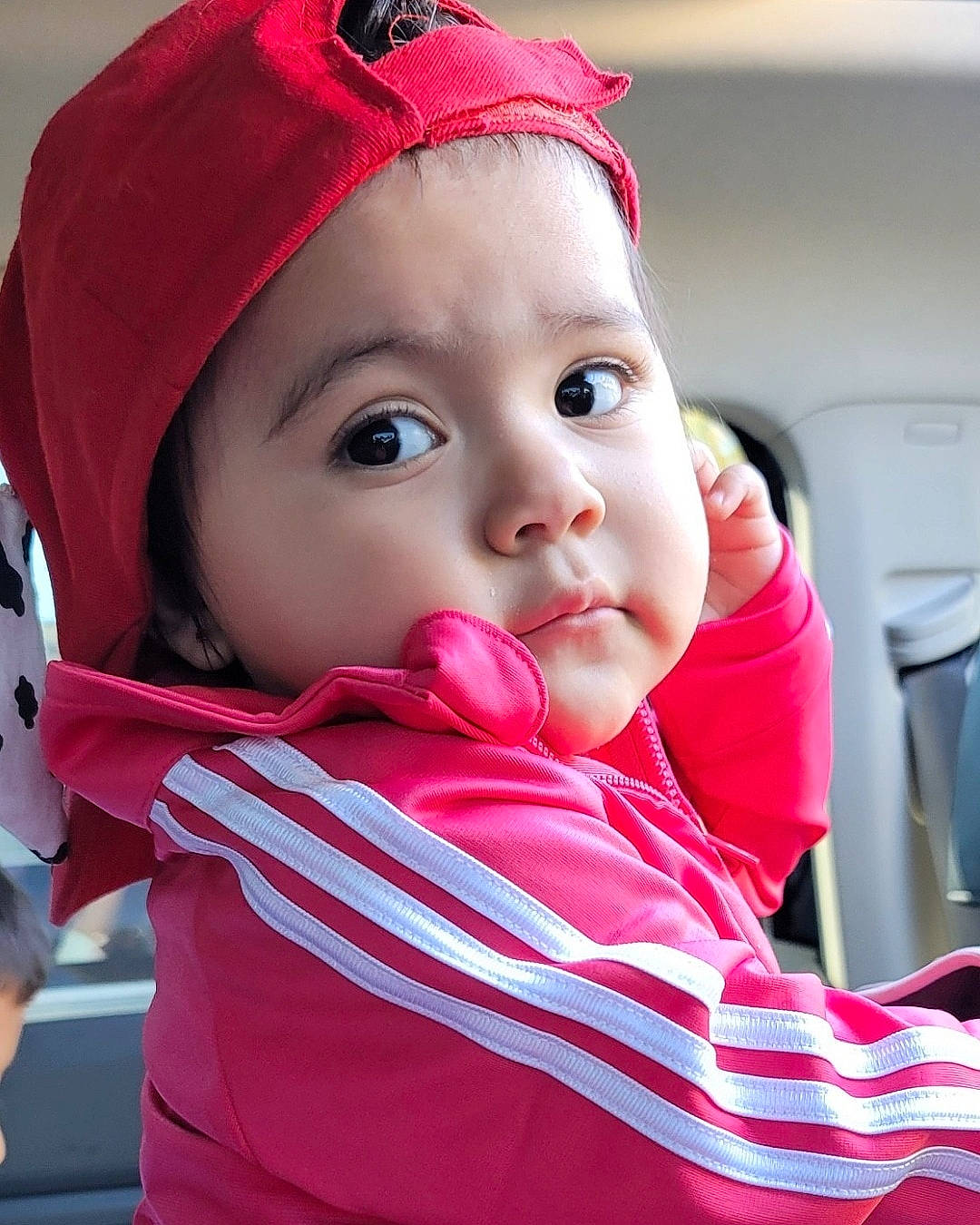 Alejandra joined the competition — help win amazing prizes! baby, baby_products, cheek, child, headgear, headwear, lip, mouth, person, pink, skin, toddler