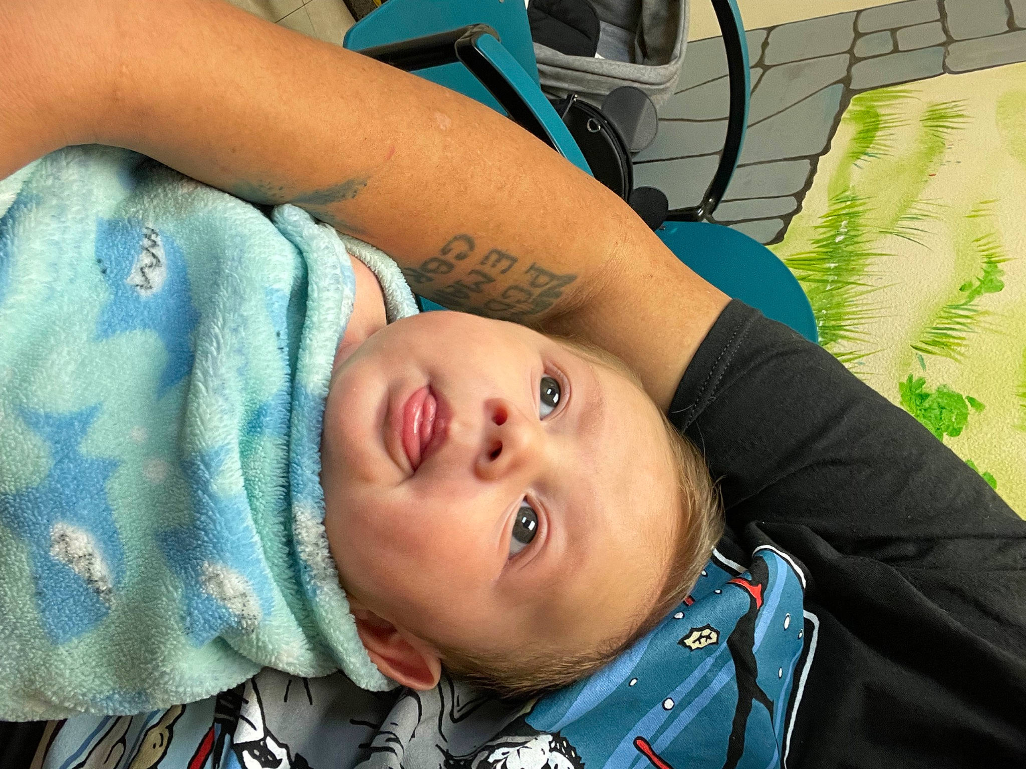 Darren is registered to the contest to win money with this photo: baby, baby_toddler_clothing, blue, cheek, chest, child, comfort, elbow, eye, eyelash, happy, hat, head, lip, mouth, nose, person, portrait_photography, sitting, skin